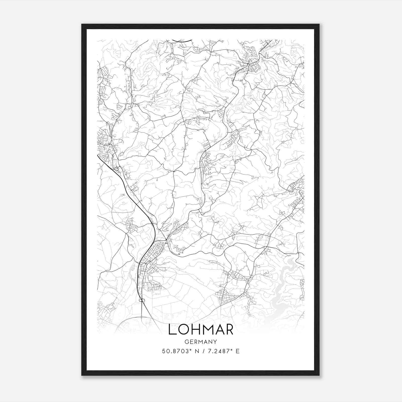 Lohmar Germany Map Poster, Modern Home Decor Wall Art Print