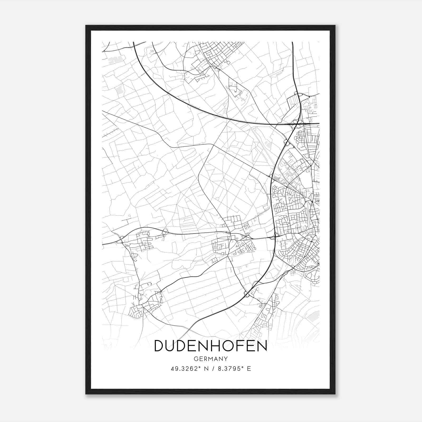 Dudenhofen Germany Map Poster, Modern Home Decor Wall Art Print