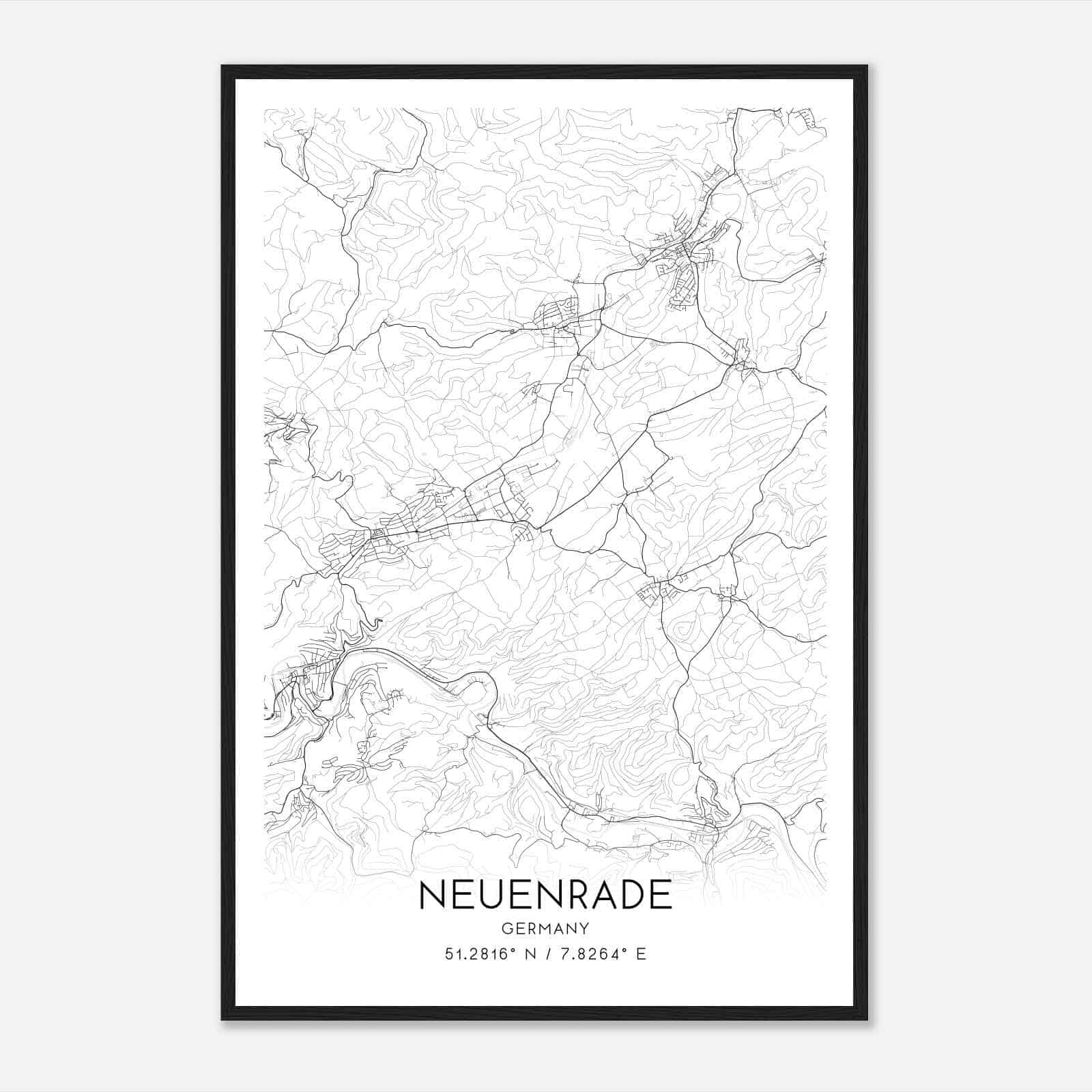 Neuenrade Germany Map Poster, Modern Home Decor Wall Art Print