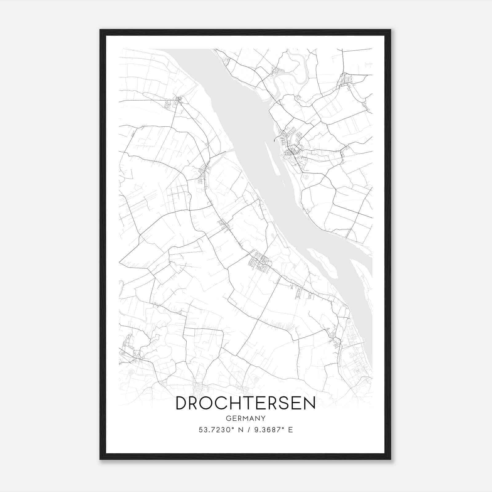 Drochtersen Germany Map Poster, Modern Home Decor Wall Art Print