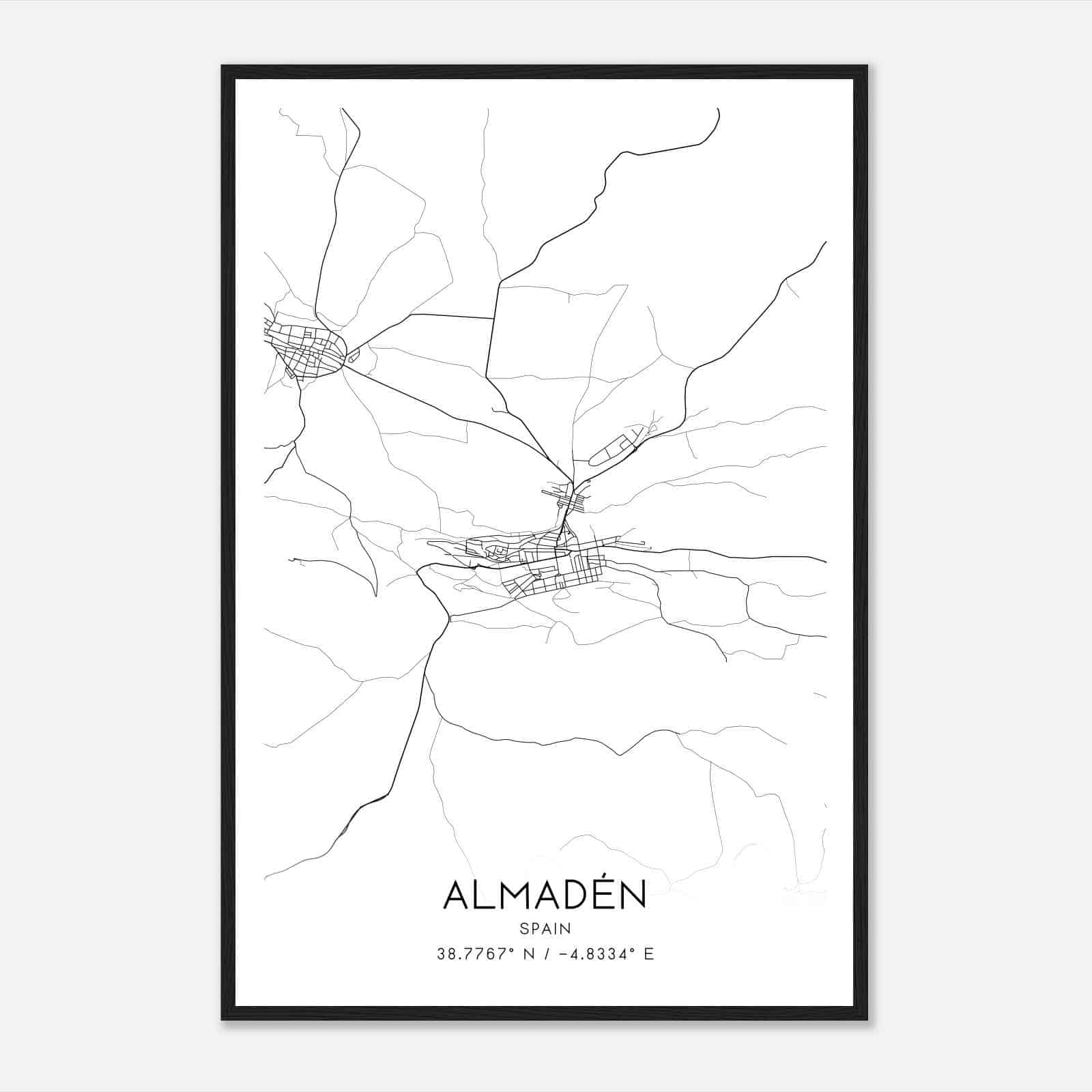 Almaden Spain Map Poster, Modern Home Decor Wall Art Print