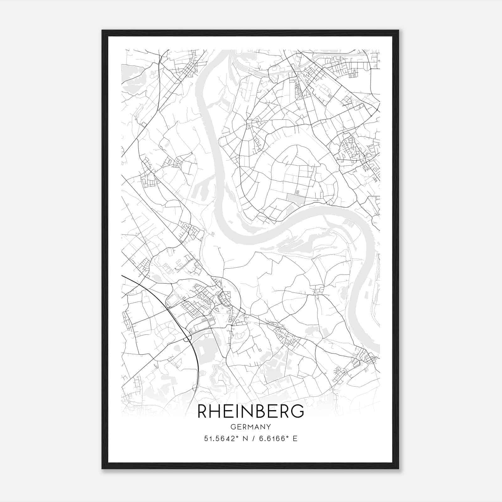 Rheinberg Germany Map Poster, Modern Home Decor Wall Art Print
