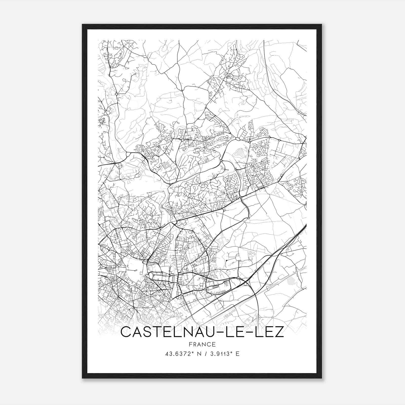 Castelnau-le-Lez France Map Poster, Modern Home Decor Wall Art Print