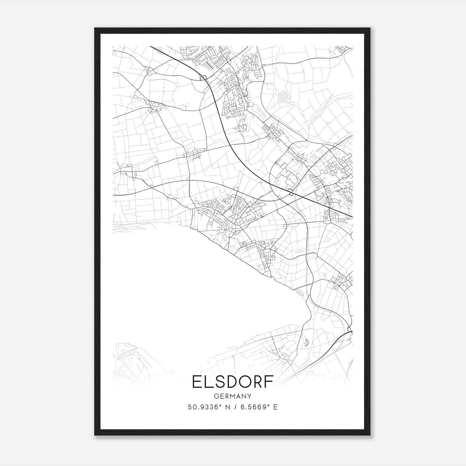 Elsdorf Germany Map Poster, Modern Home Decor Wall Art Print