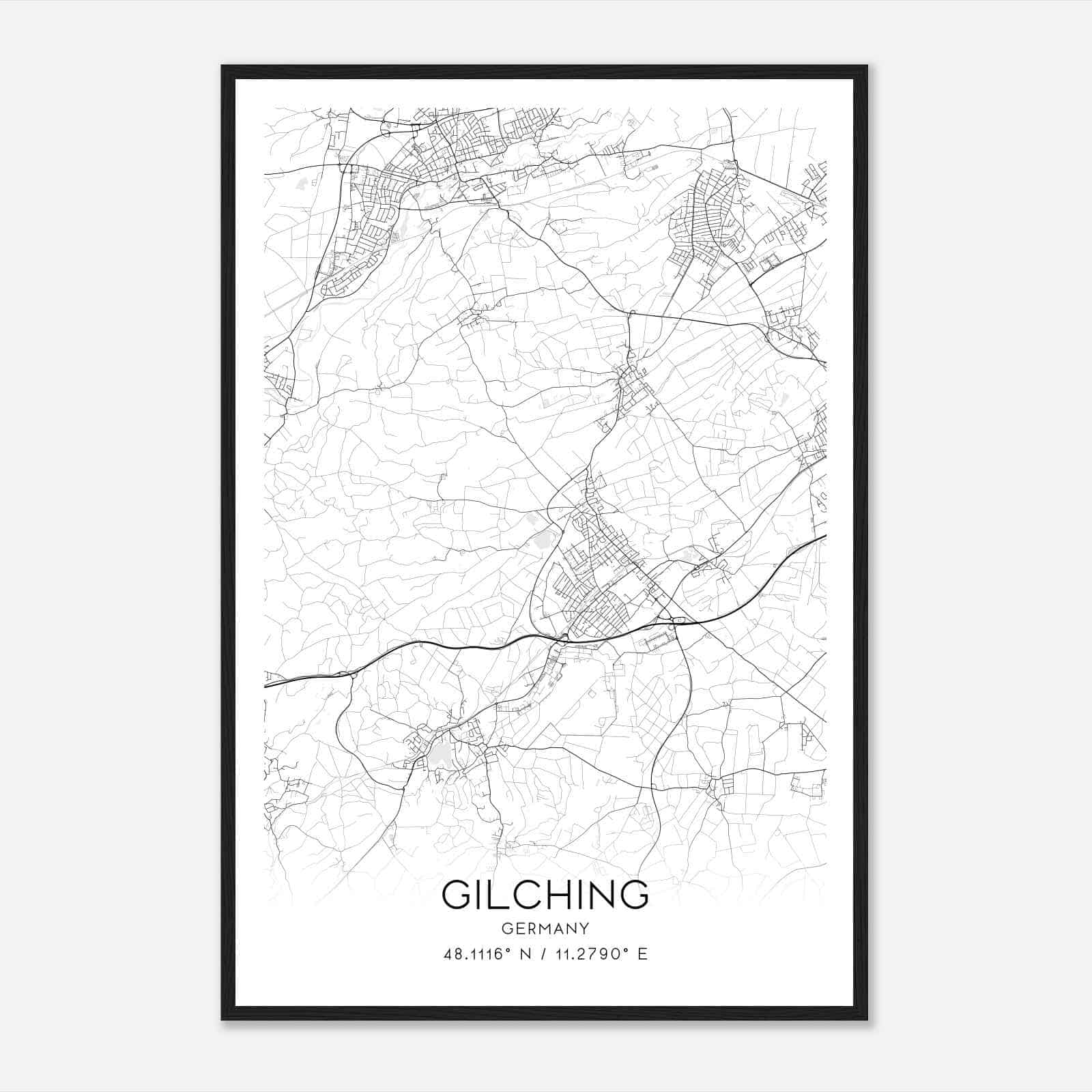 Gilching Germany Map Poster, Modern Home Decor Wall Art Print