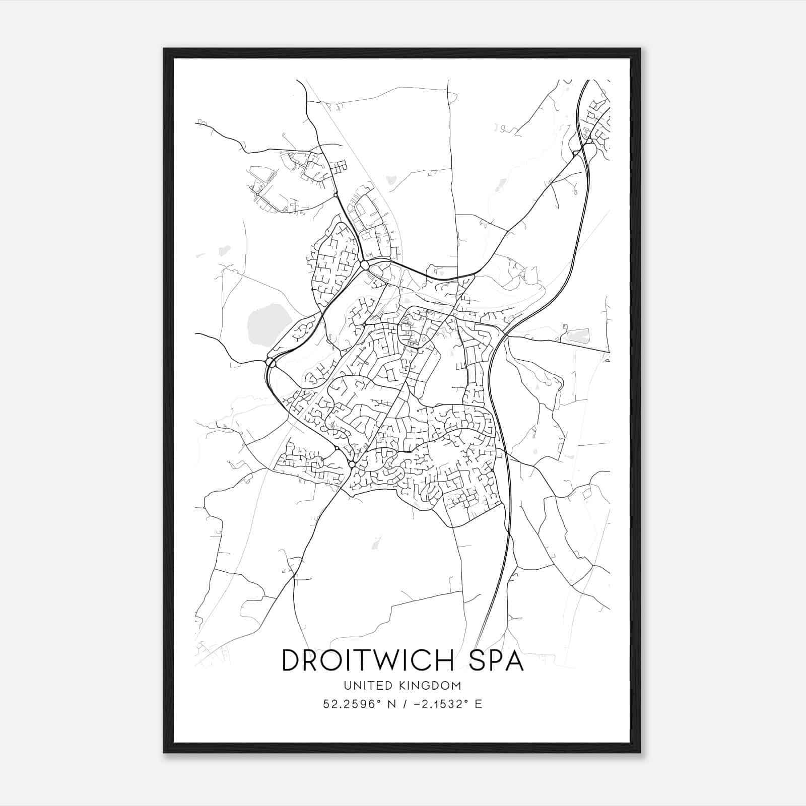Droitwich United Kingdom Map Poster, Modern Home Decor Wall Art Print