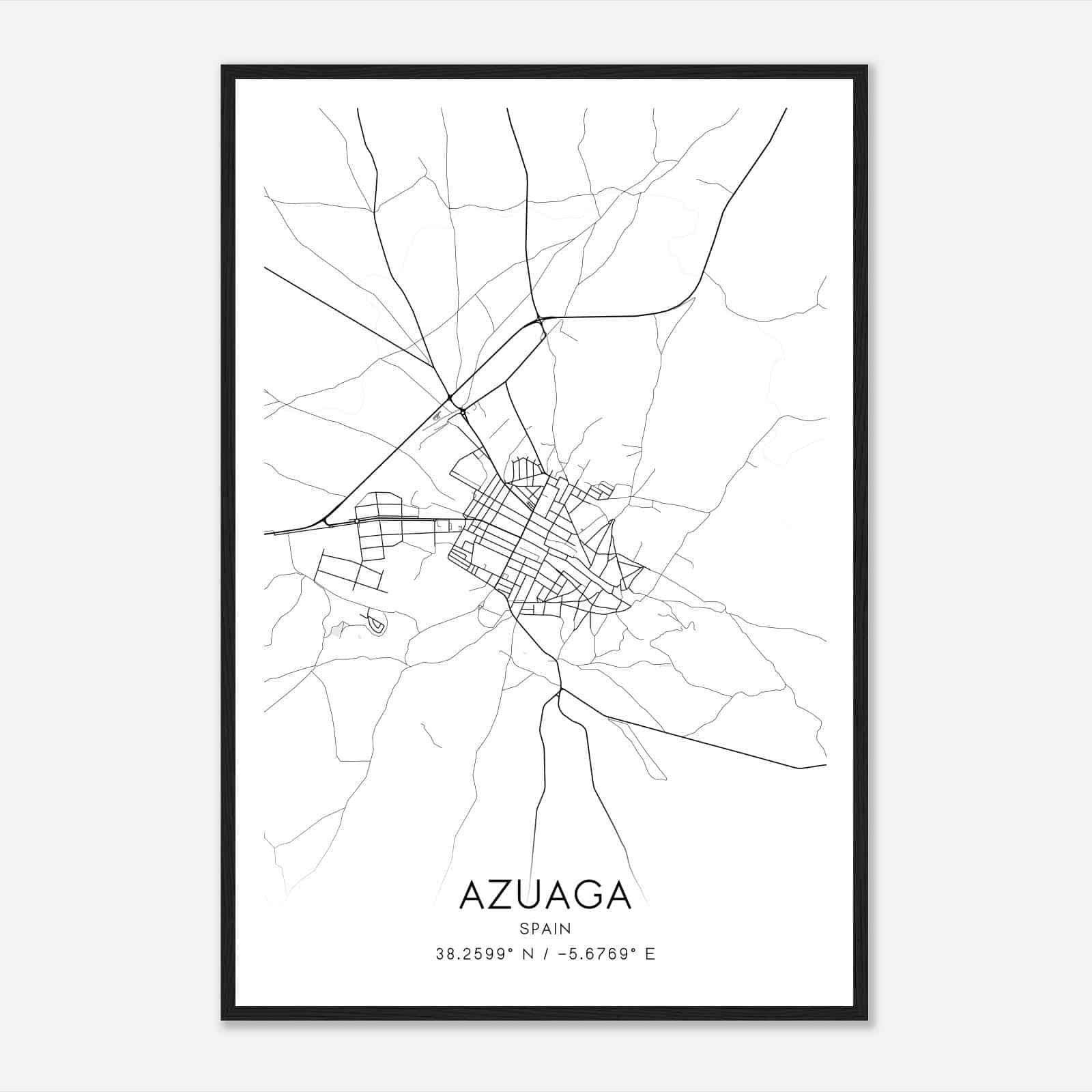 Azuaga Spain Map Poster, Modern Home Decor Wall Art Print