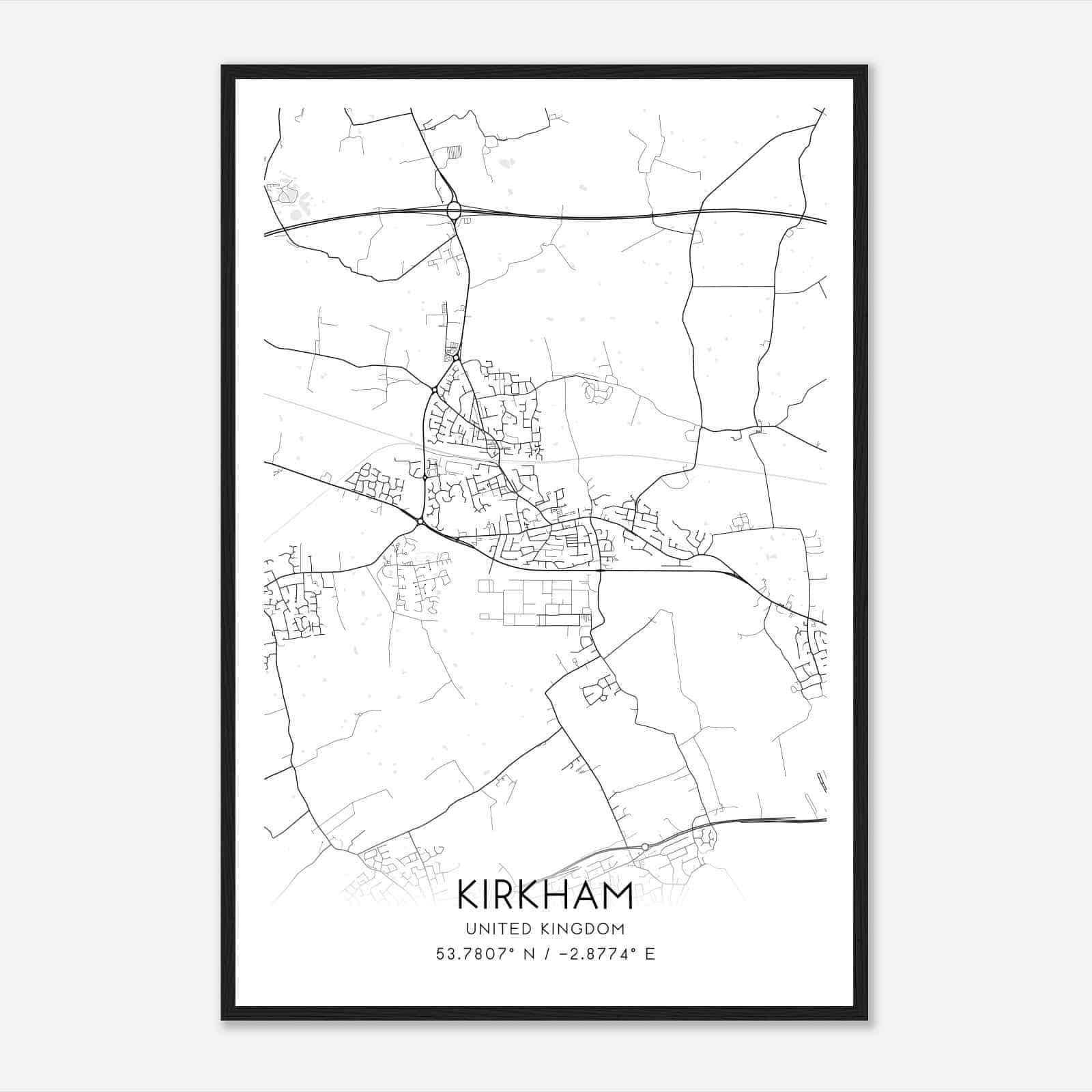 Kirkham United Kingdom Map Poster, Modern Home Decor Wall Art Print