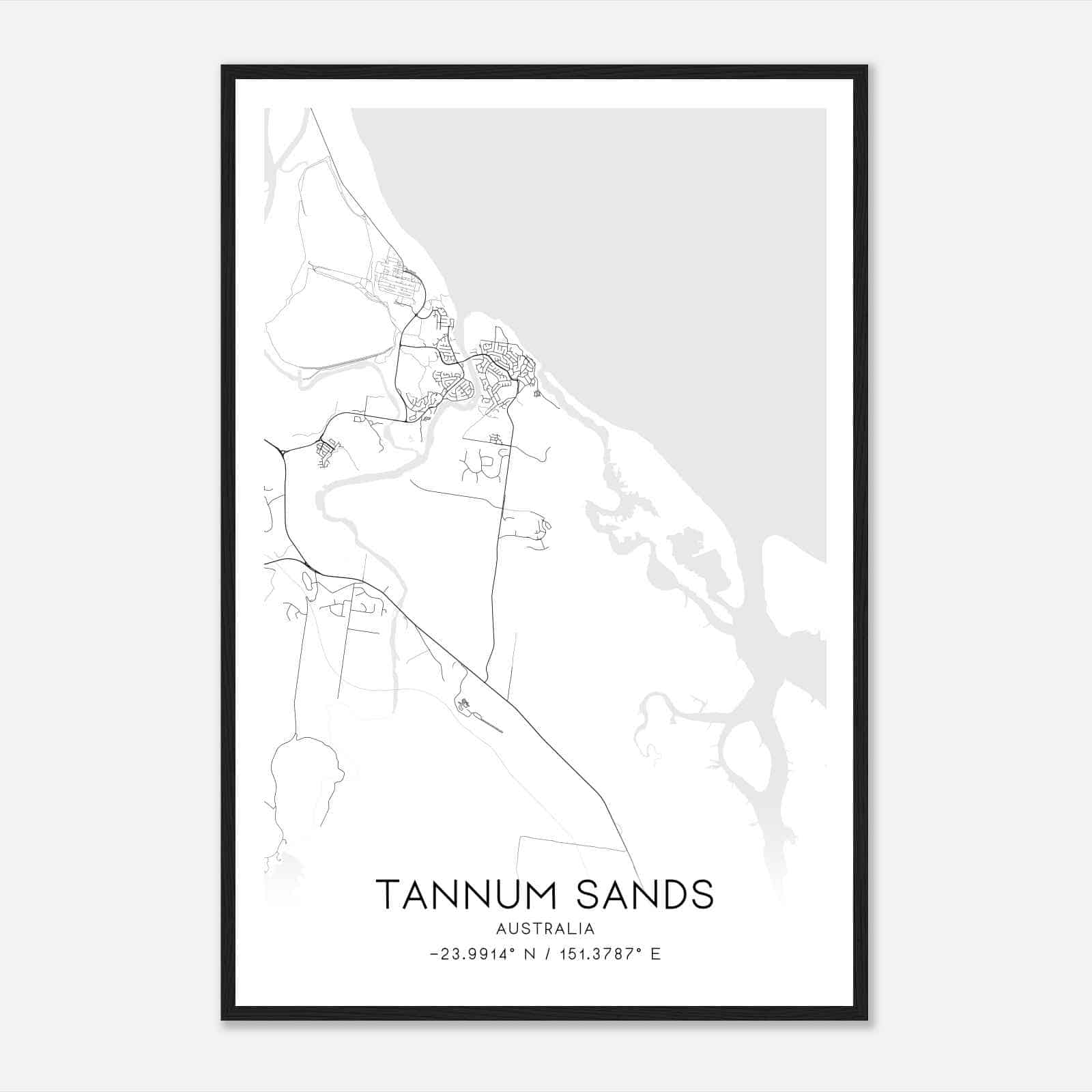 Tannum Sands Australia Map Poster, Modern Home Decor Wall Art Print
