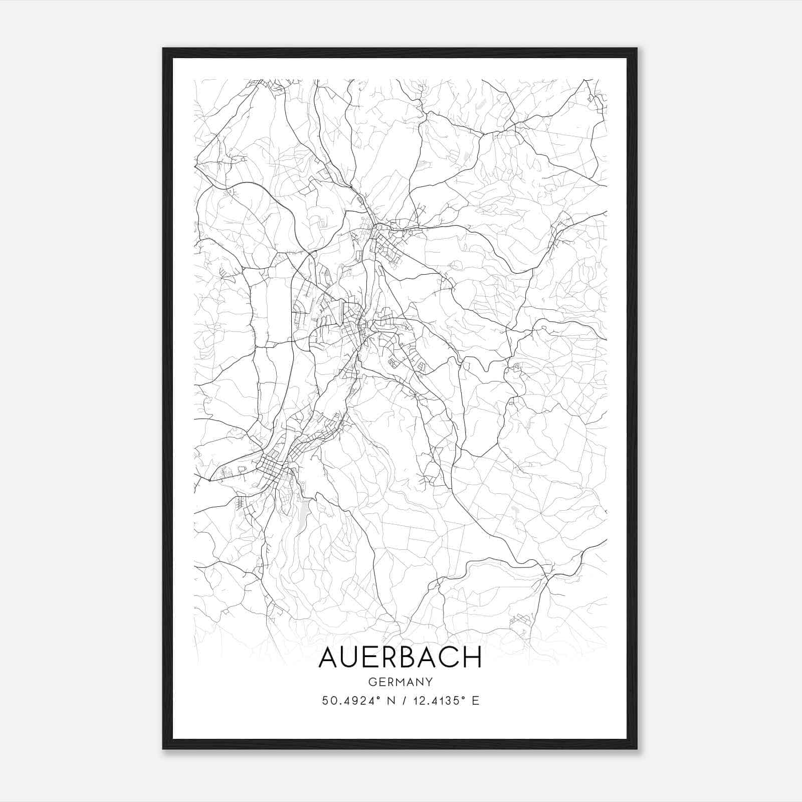 Auerbach Germany Map Poster, Modern Home Decor Wall Art Print