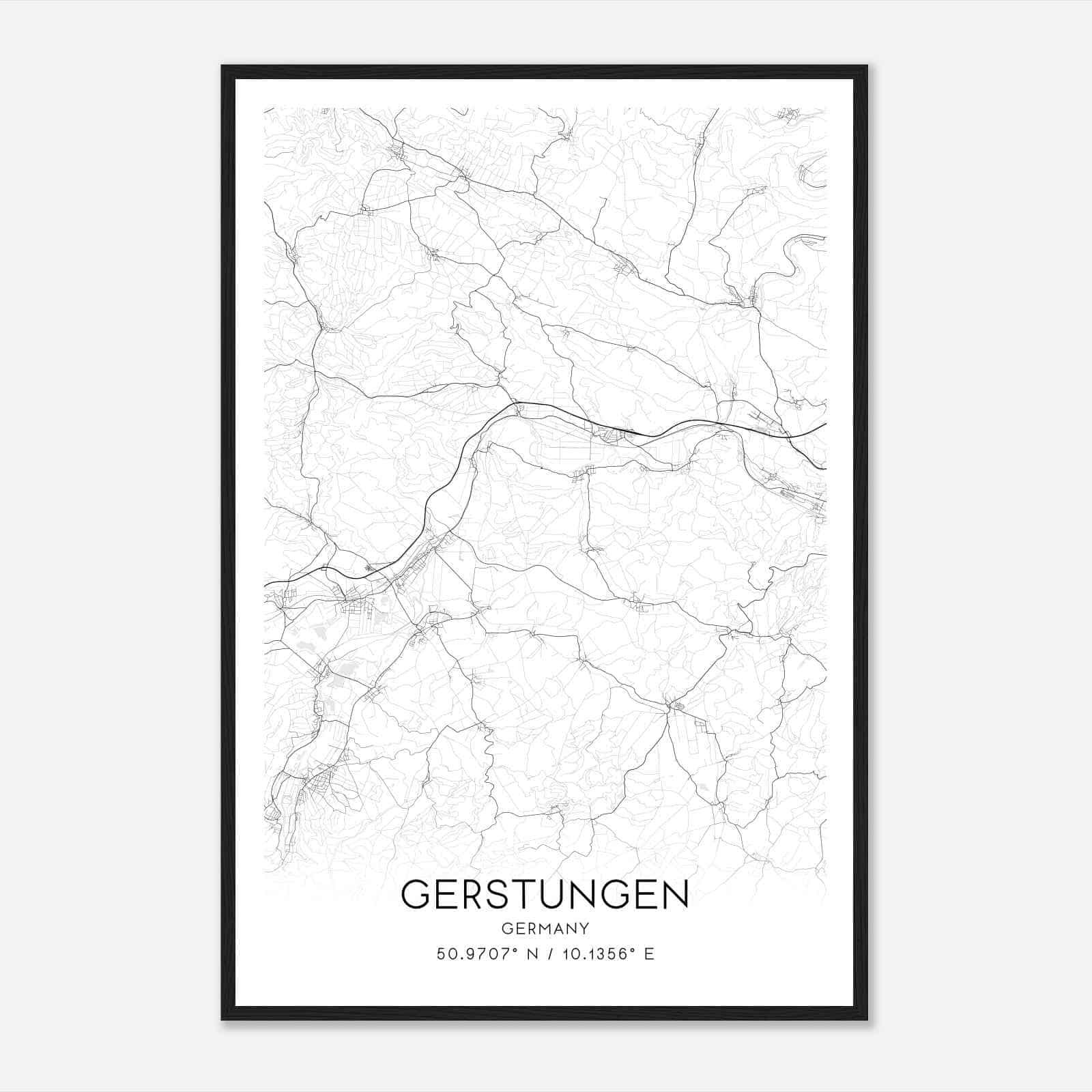 Gerstungen Germany Map Poster, Modern Home Decor Wall Art Print