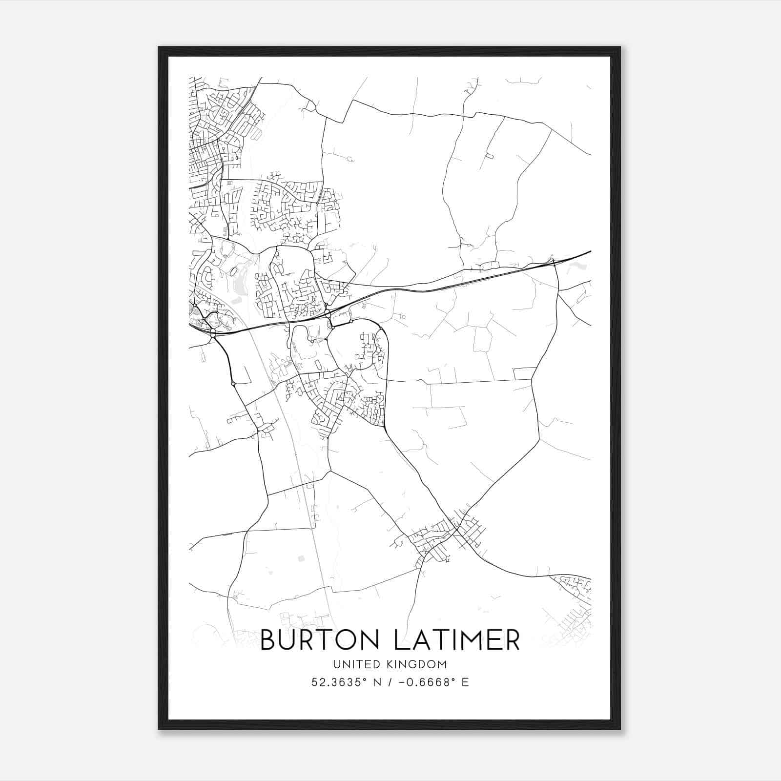 Burton Latimer United Kingdom Map Poster, Modern Home Decor Wall Art Print