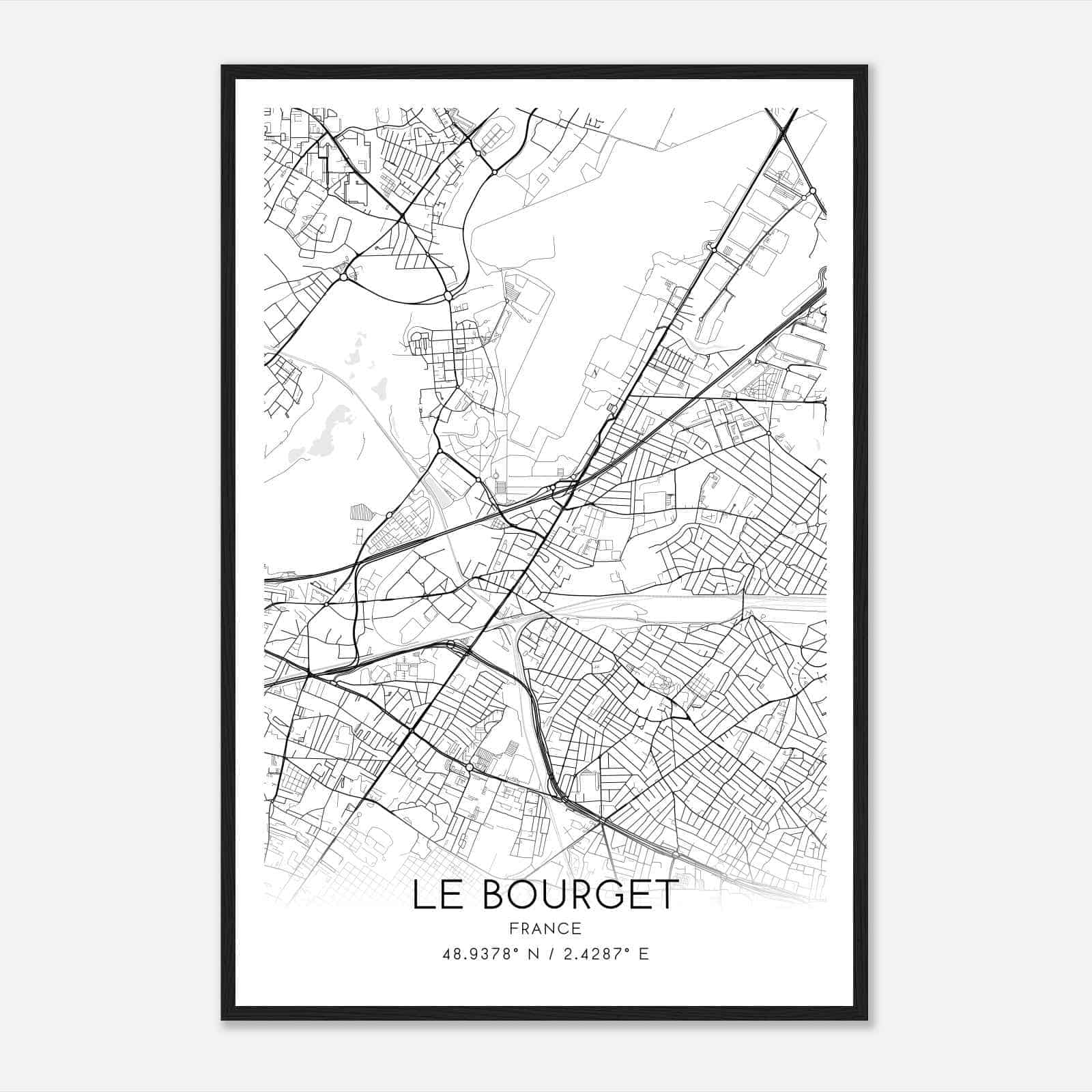 Le Bourget France Map Poster, Modern Home Decor Wall Art Print