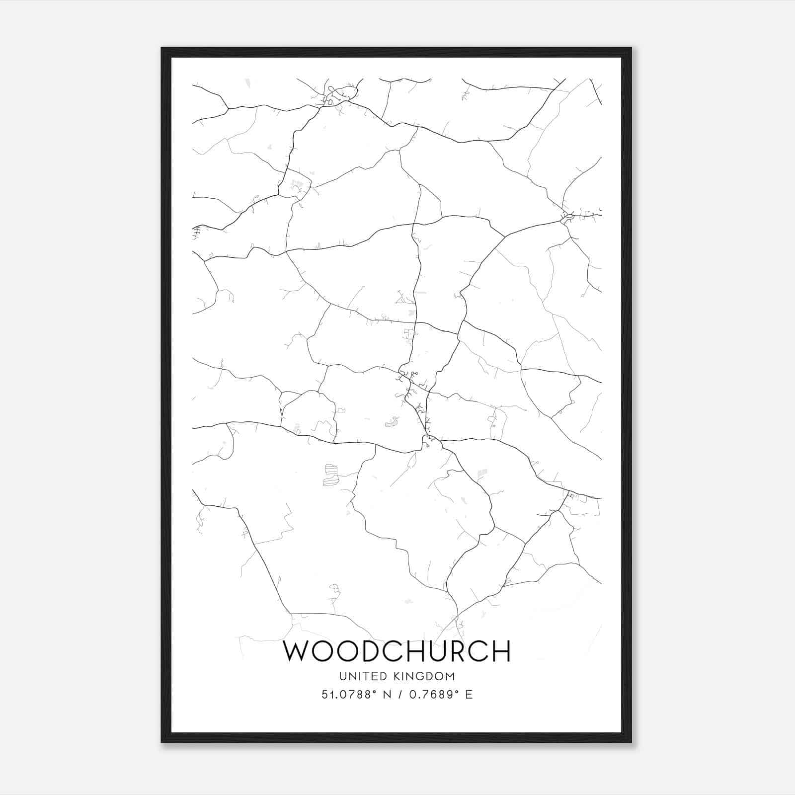 Woodchurch United Kingdom Map Poster, Modern Home Decor Wall Art Print