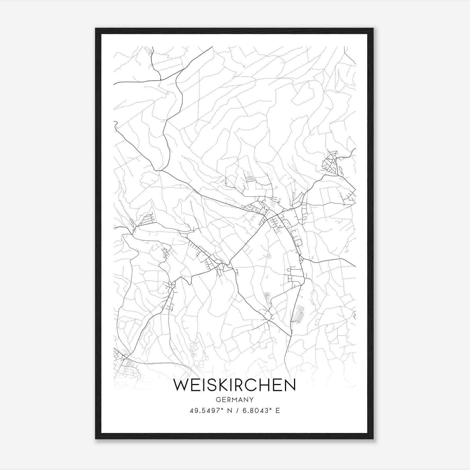 Weiskirchen Germany Map Poster, Modern Home Decor Wall Art Print
