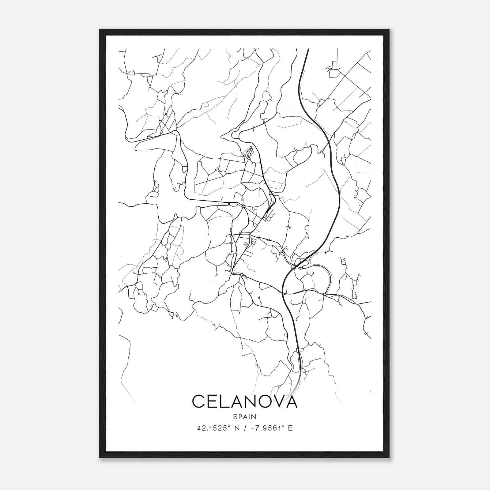 Celanova Spain Map Poster, Modern Home Decor Wall Art Print
