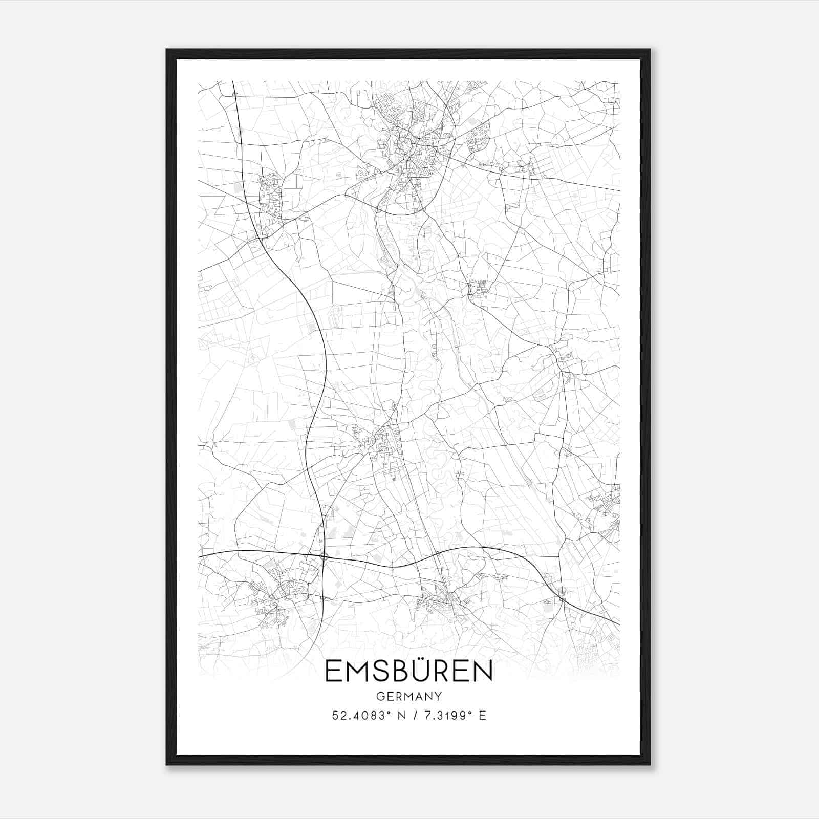 Emsburen Germany Map Poster, Modern Home Decor Wall Art Print