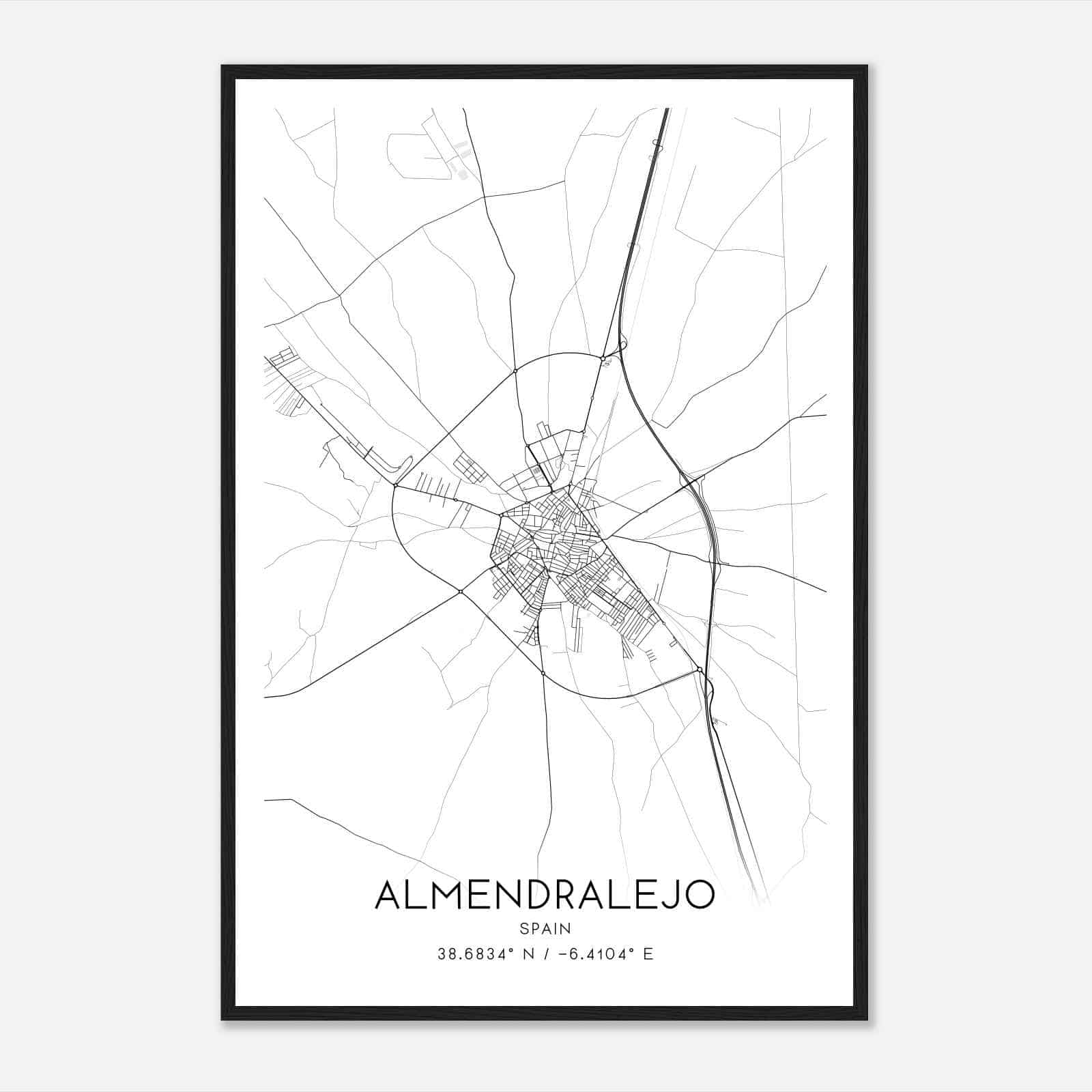 Almendralejo Spain Map Poster, Modern Home Decor Wall Art Print