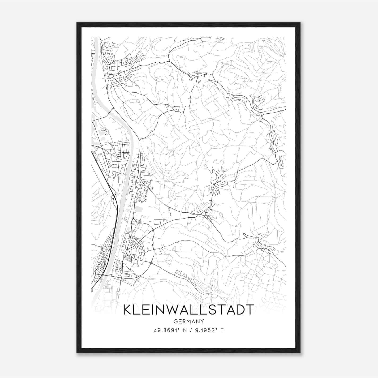 Kleinwallstadt Germany Map Poster, Modern Home Decor Wall Art Print