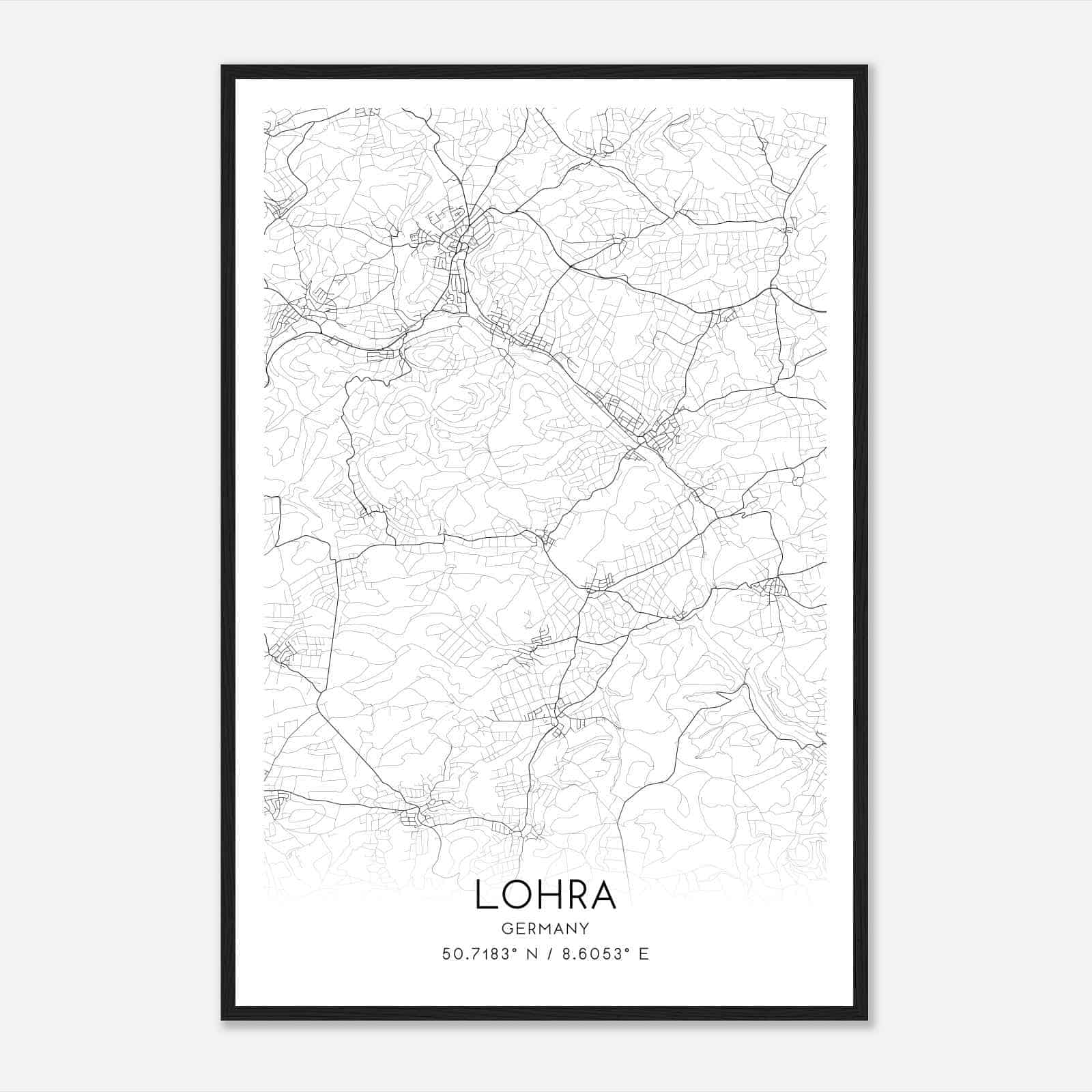 Lohra Germany Map Poster, Modern Home Decor Wall Art Print