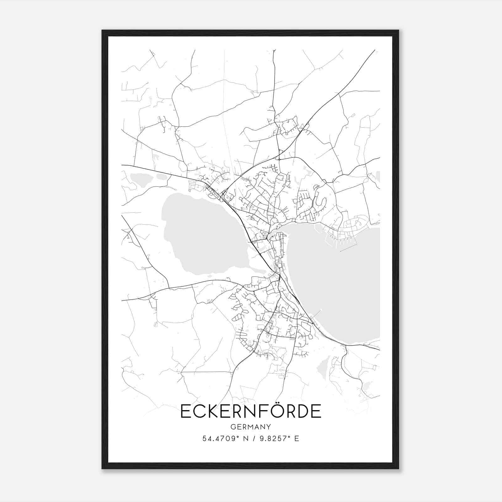 Eckernforde Germany Map Poster, Modern Home Decor Wall Art Print