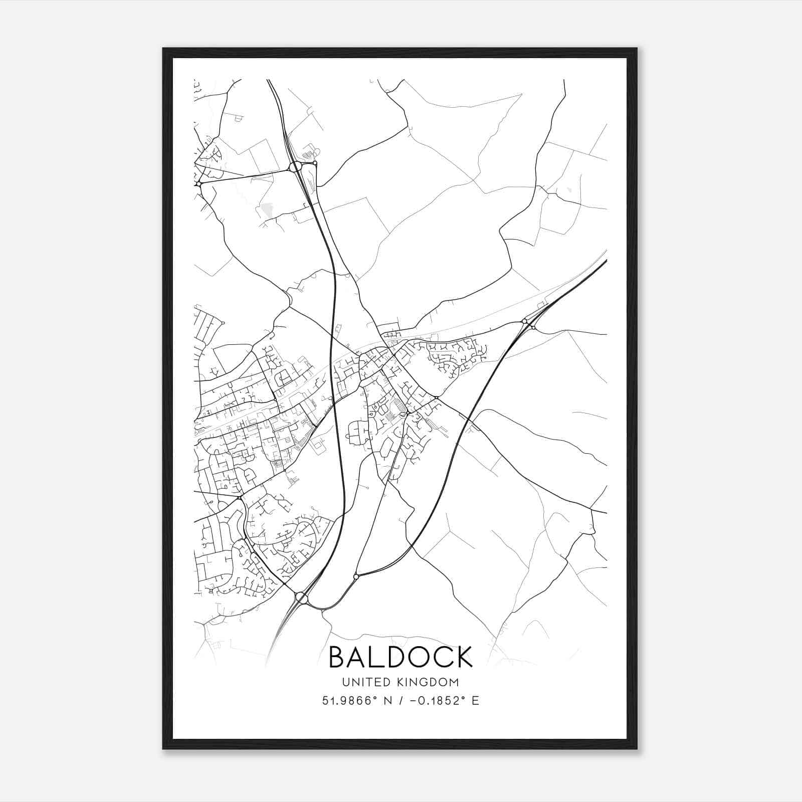 Baldock United Kingdom Map Poster, Modern Home Decor Wall Art Print