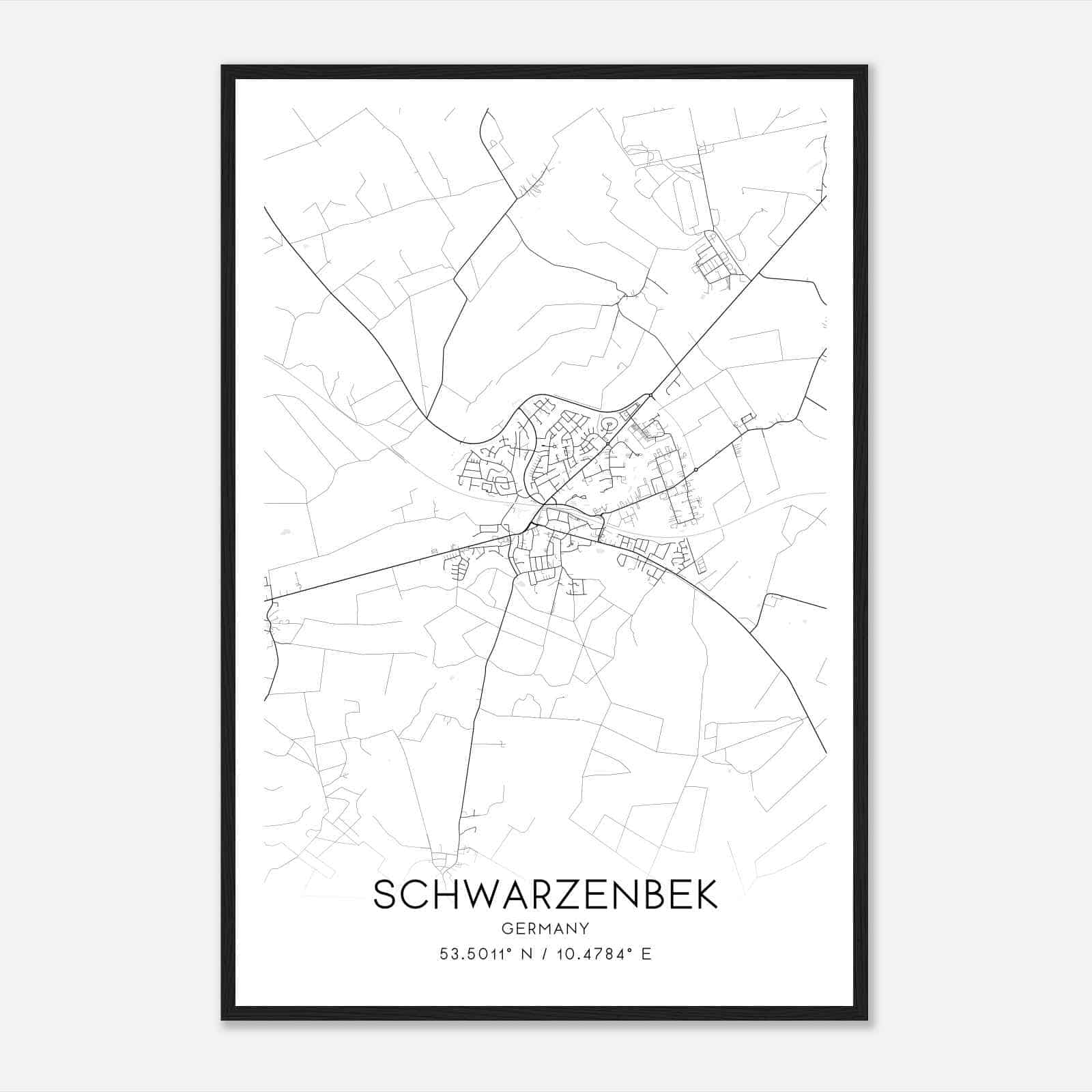 Schwarzenbek Germany Map Poster, Modern Home Decor Wall Art Print