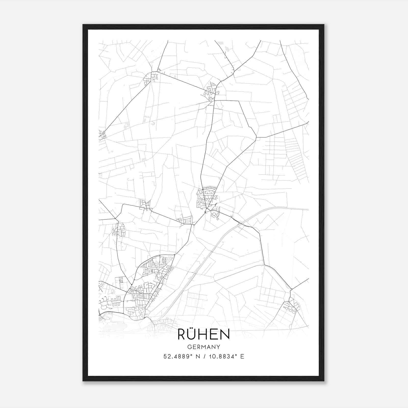 Ruhen Germany Map Poster, Modern Home Decor Wall Art Print