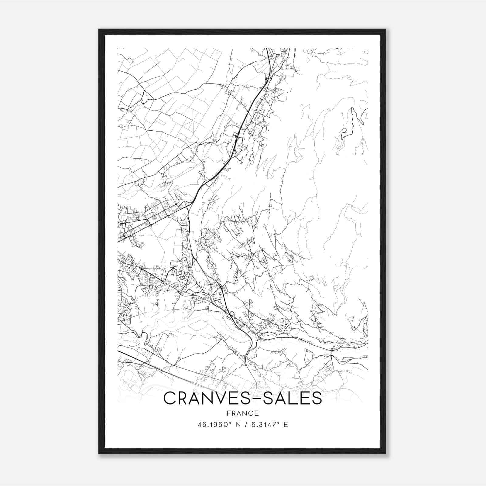 Cranves-Sales France Map Poster, Modern Home Decor Wall Art Print