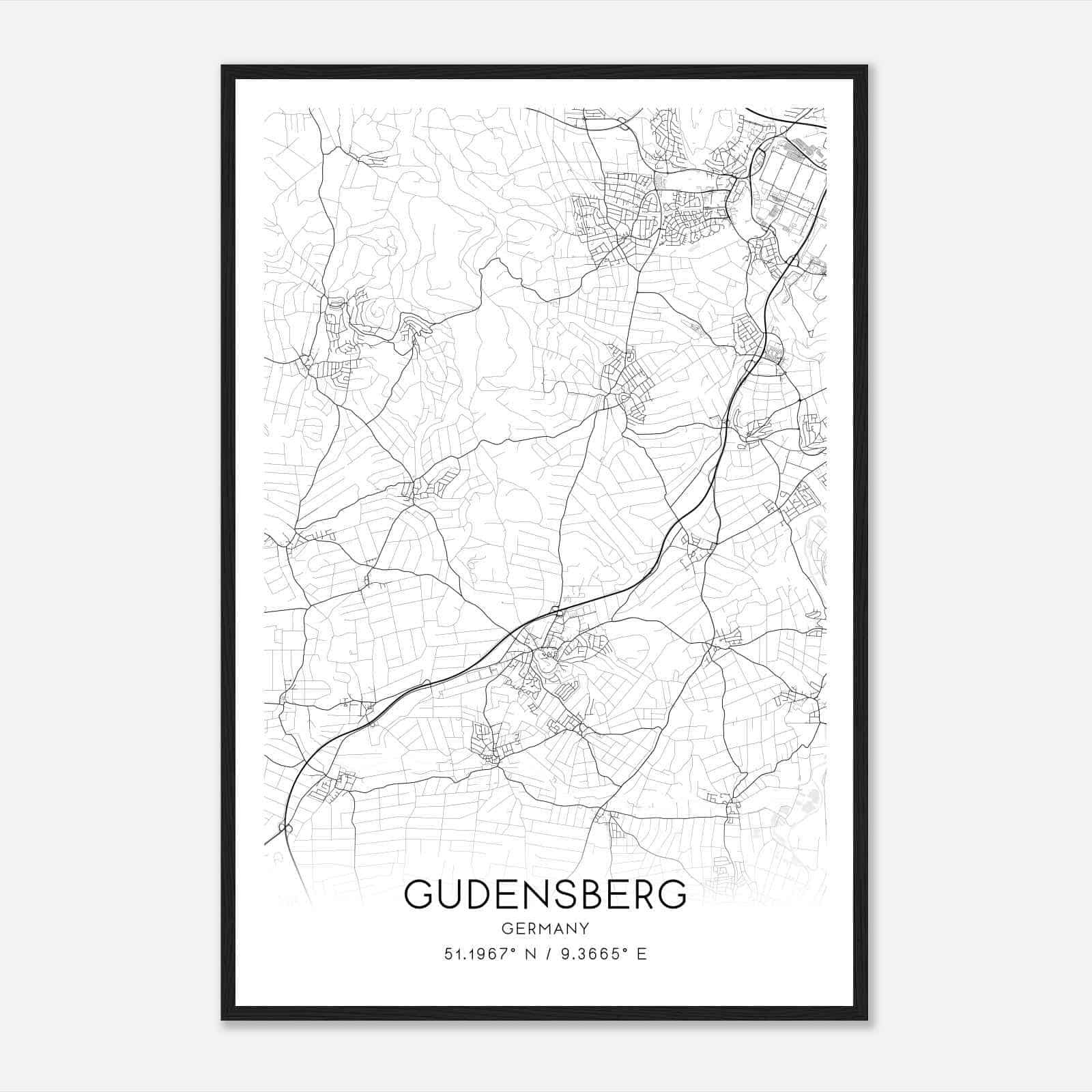 Gudensberg Germany Map Poster, Modern Home Decor Wall Art Print