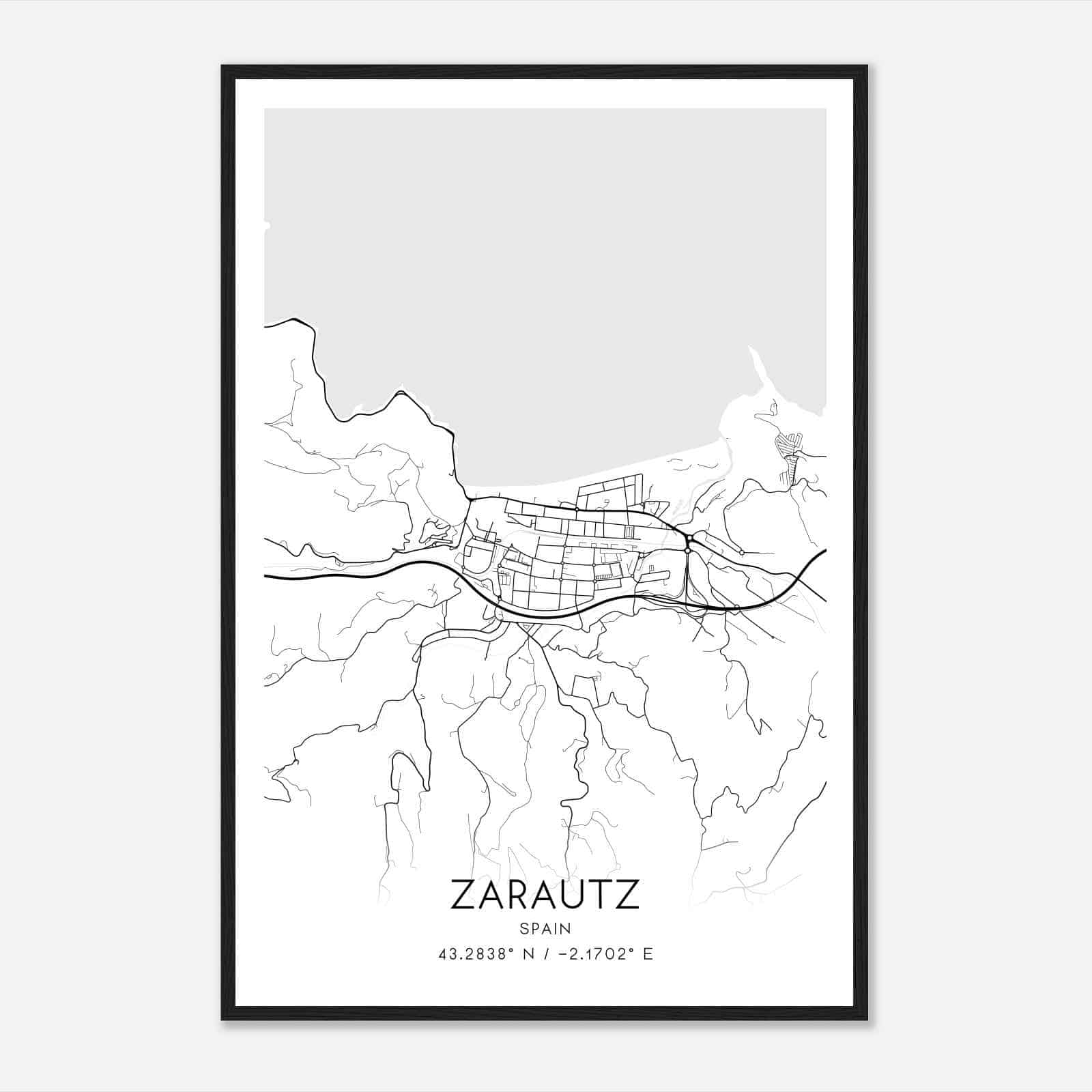 Zarautz Spain Map Poster, Modern Home Decor Wall Art Print