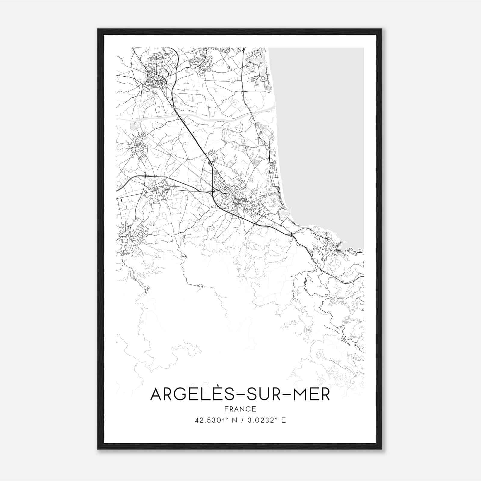 Argeles-sur-Mer France Map Poster, Modern Home Decor Wall Art Print