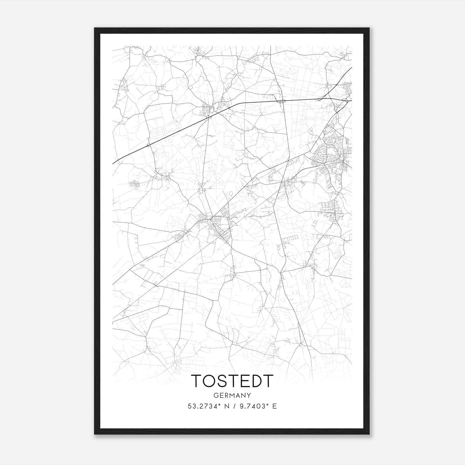 Tostedt Germany Map Poster, Modern Home Decor Wall Art Print