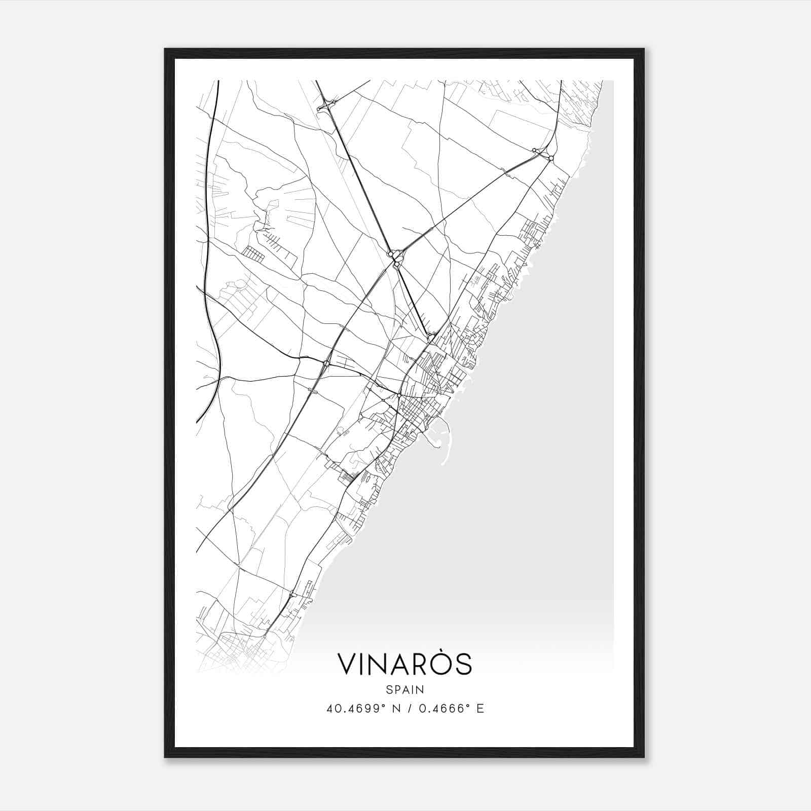 Vinaroz Spain Map Poster, Modern Home Decor Wall Art Print