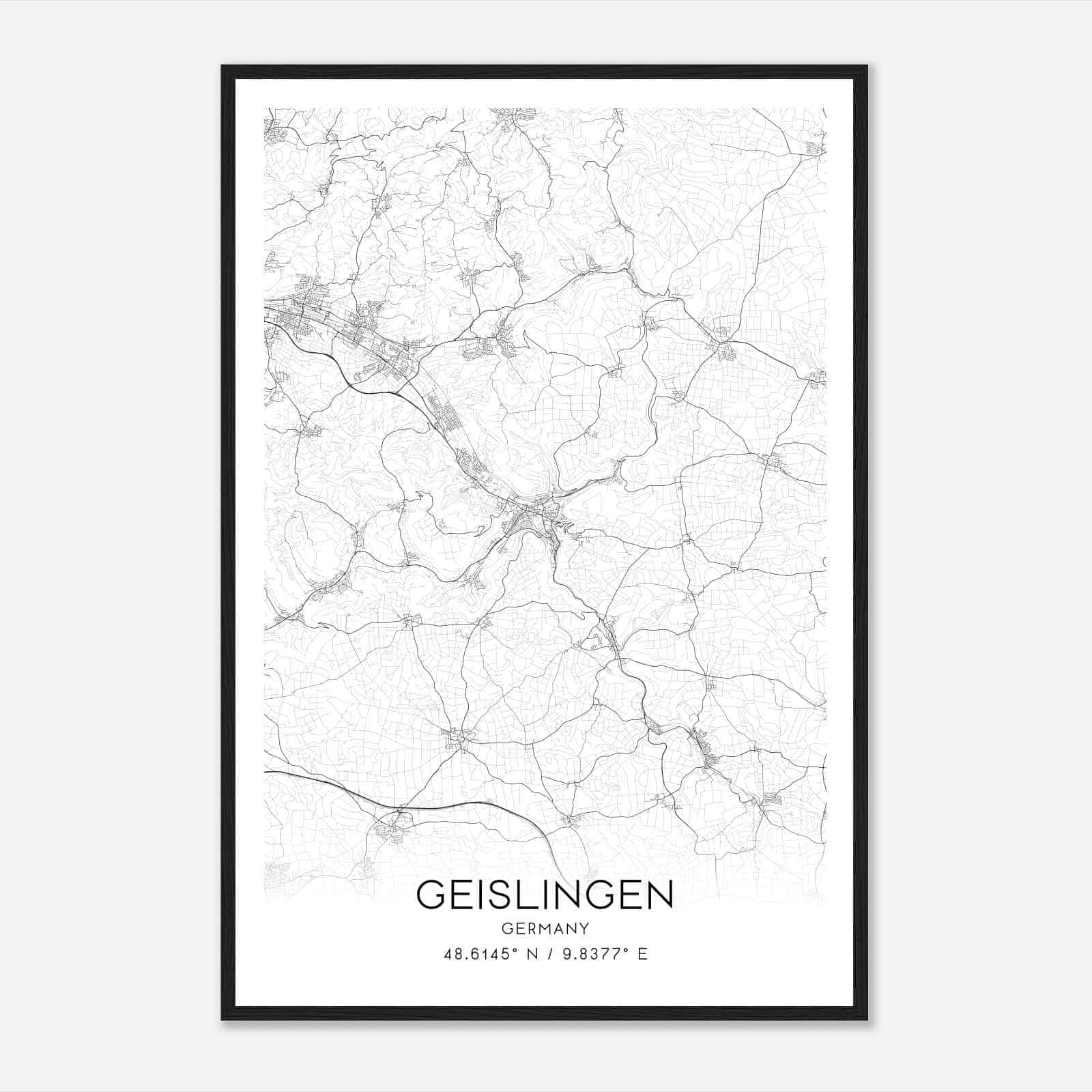 Geislingen Germany Map Poster, Modern Home Decor Wall Art Print
