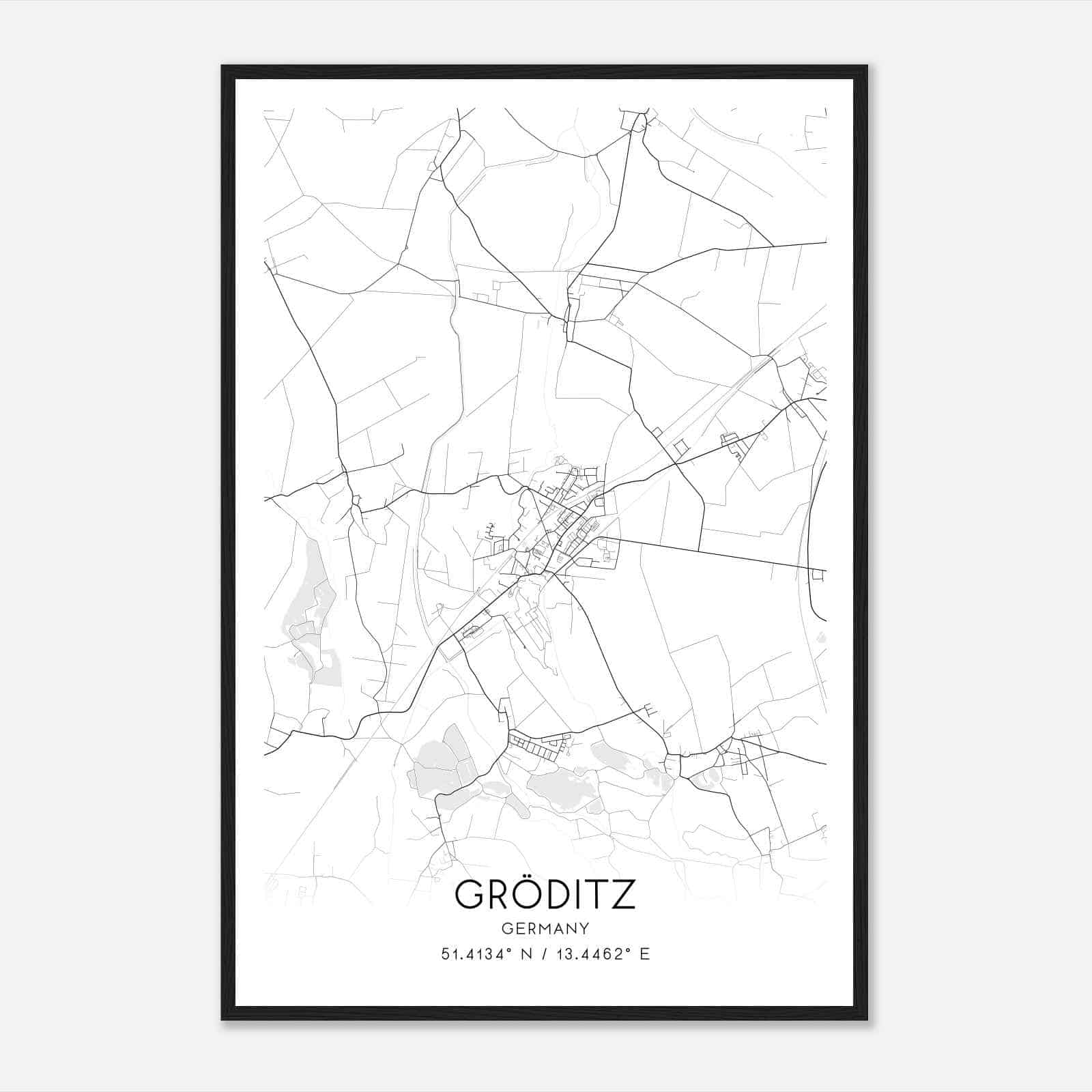 Groditz Germany Map Poster, Modern Home Decor Wall Art Print