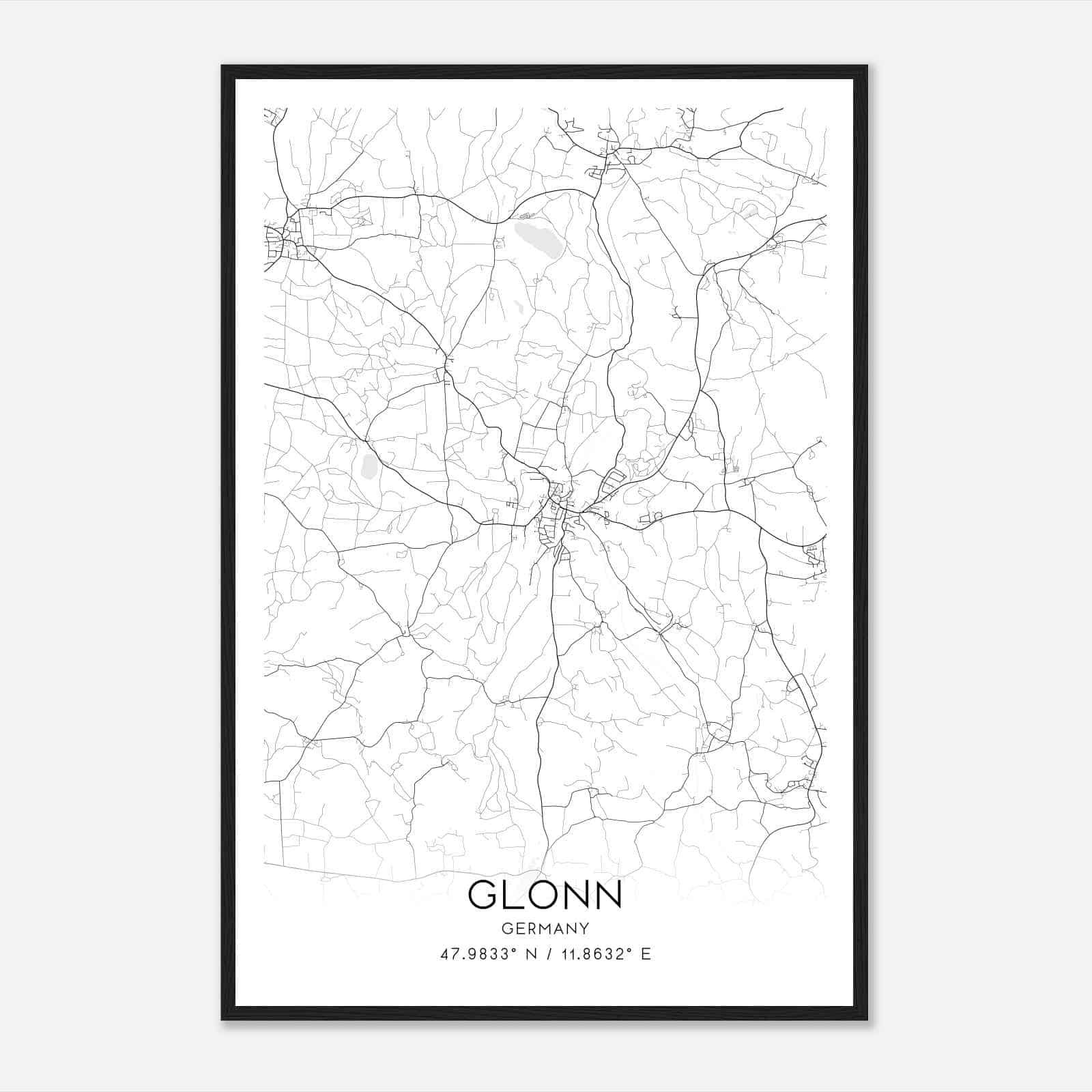 Glonn Germany Map Poster, Modern Home Decor Wall Art Print