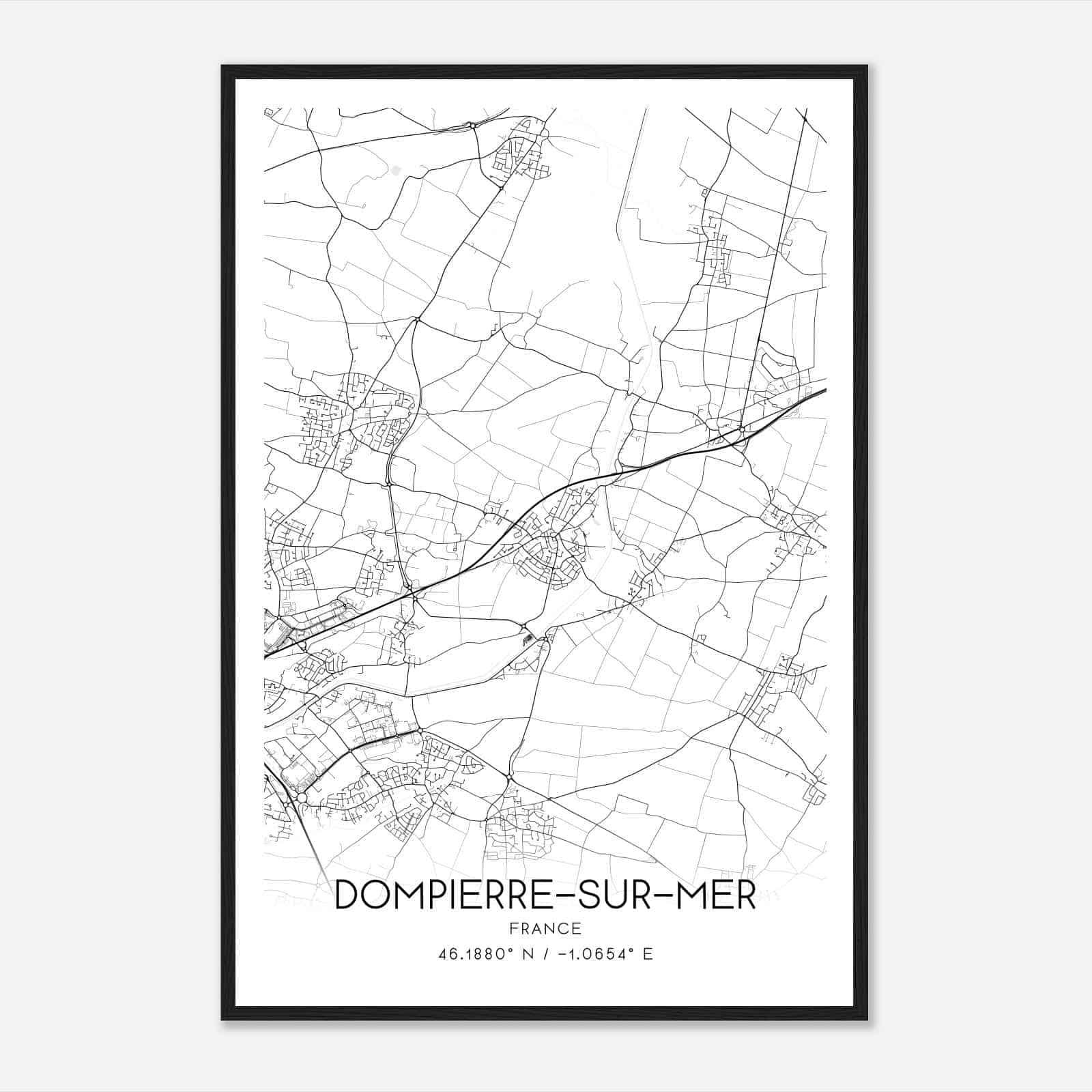 Dompierre-sur-Mer France Map Poster, Modern Home Decor Wall Art Print