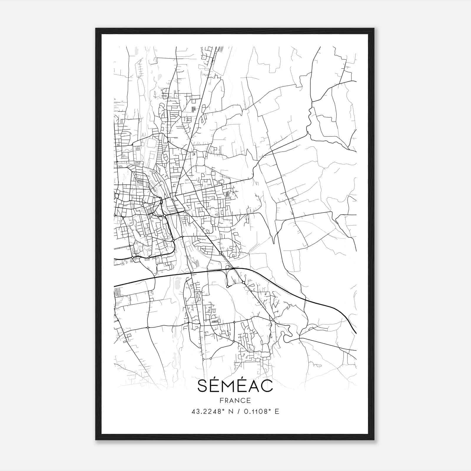 Semeac France Map Poster, Modern Home Decor Wall Art Print