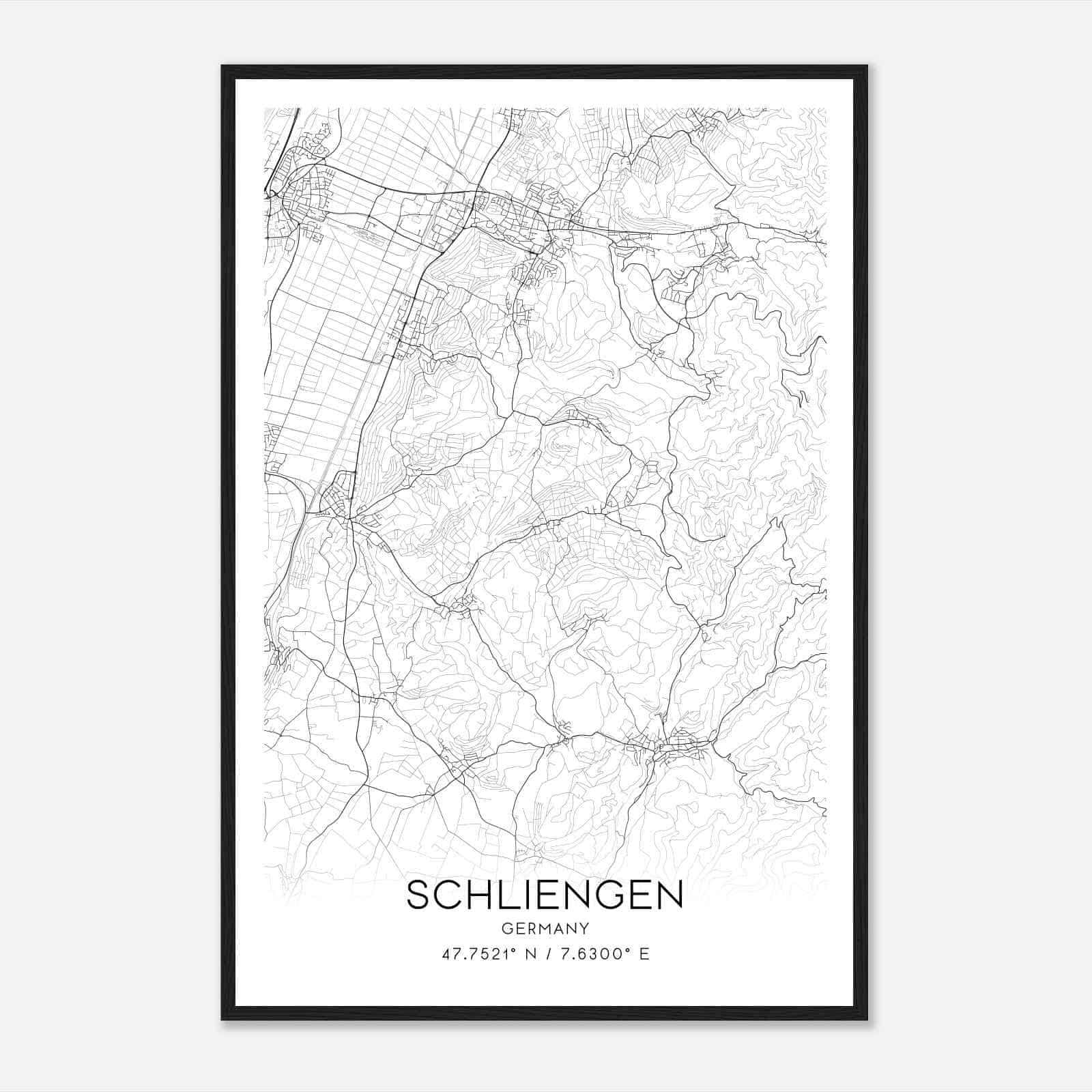 Schliengen Germany Map Poster, Modern Home Decor Wall Art Print