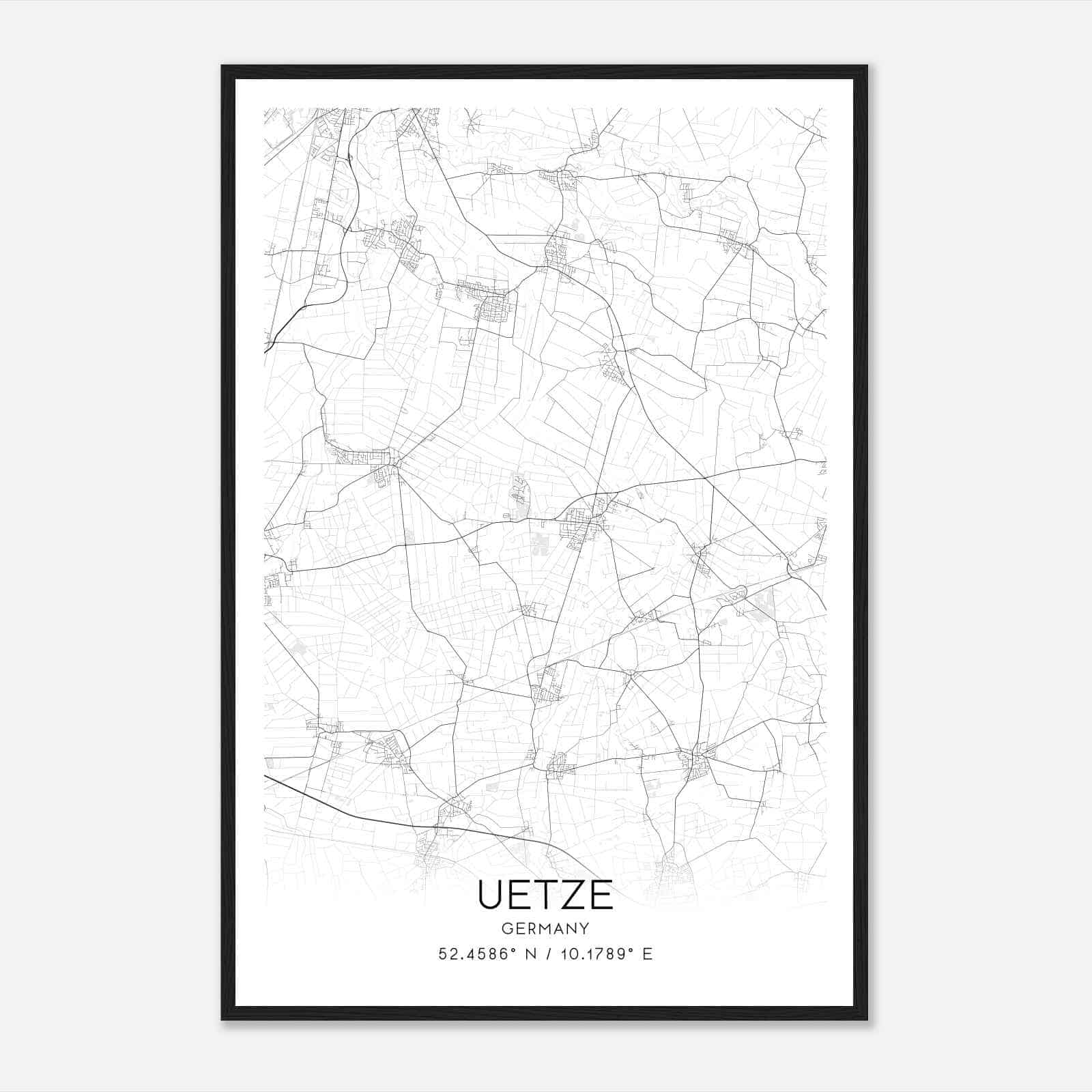Uetze Germany Map Poster, Modern Home Decor Wall Art Print