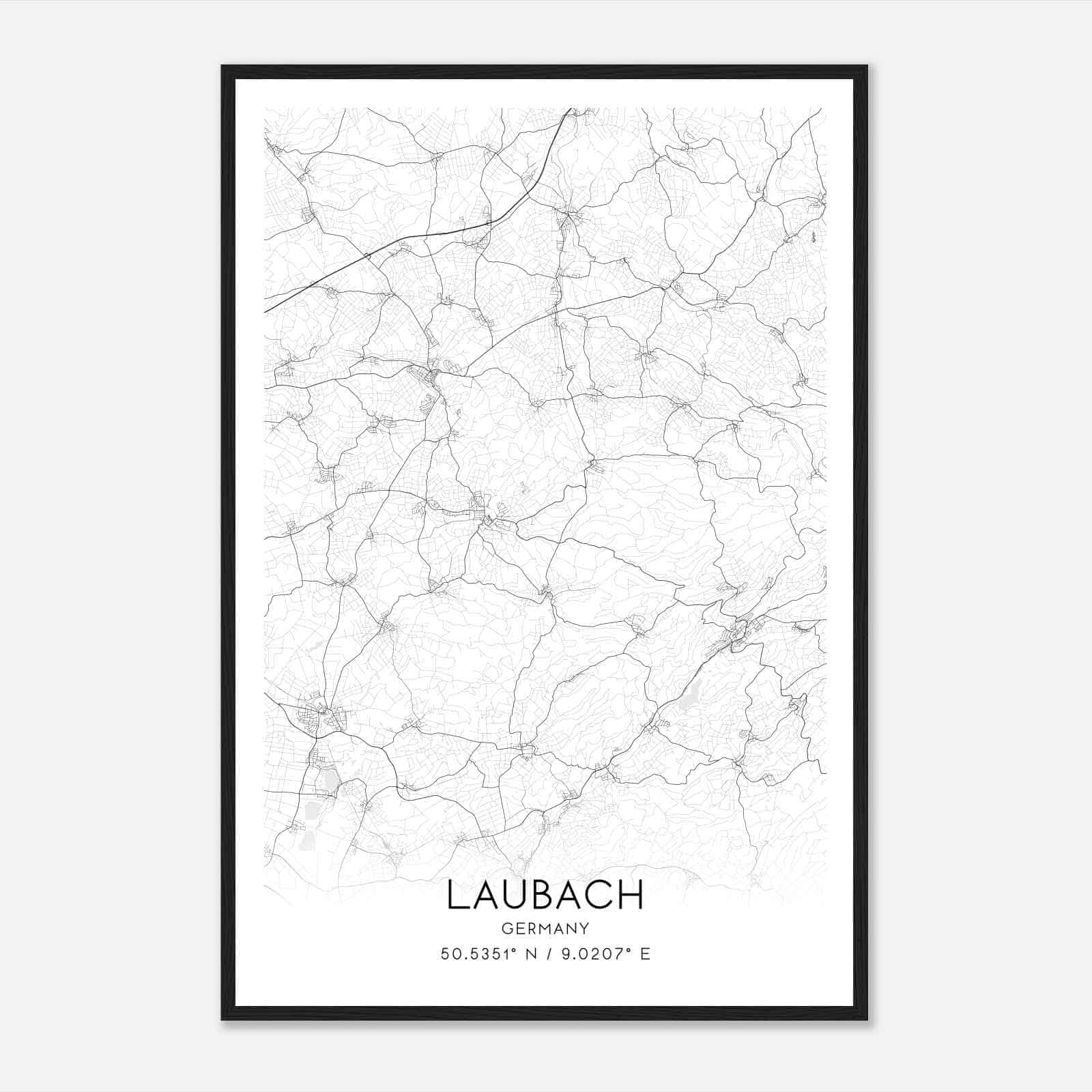 Laubach Germany Map Poster, Modern Home Decor Wall Art Print