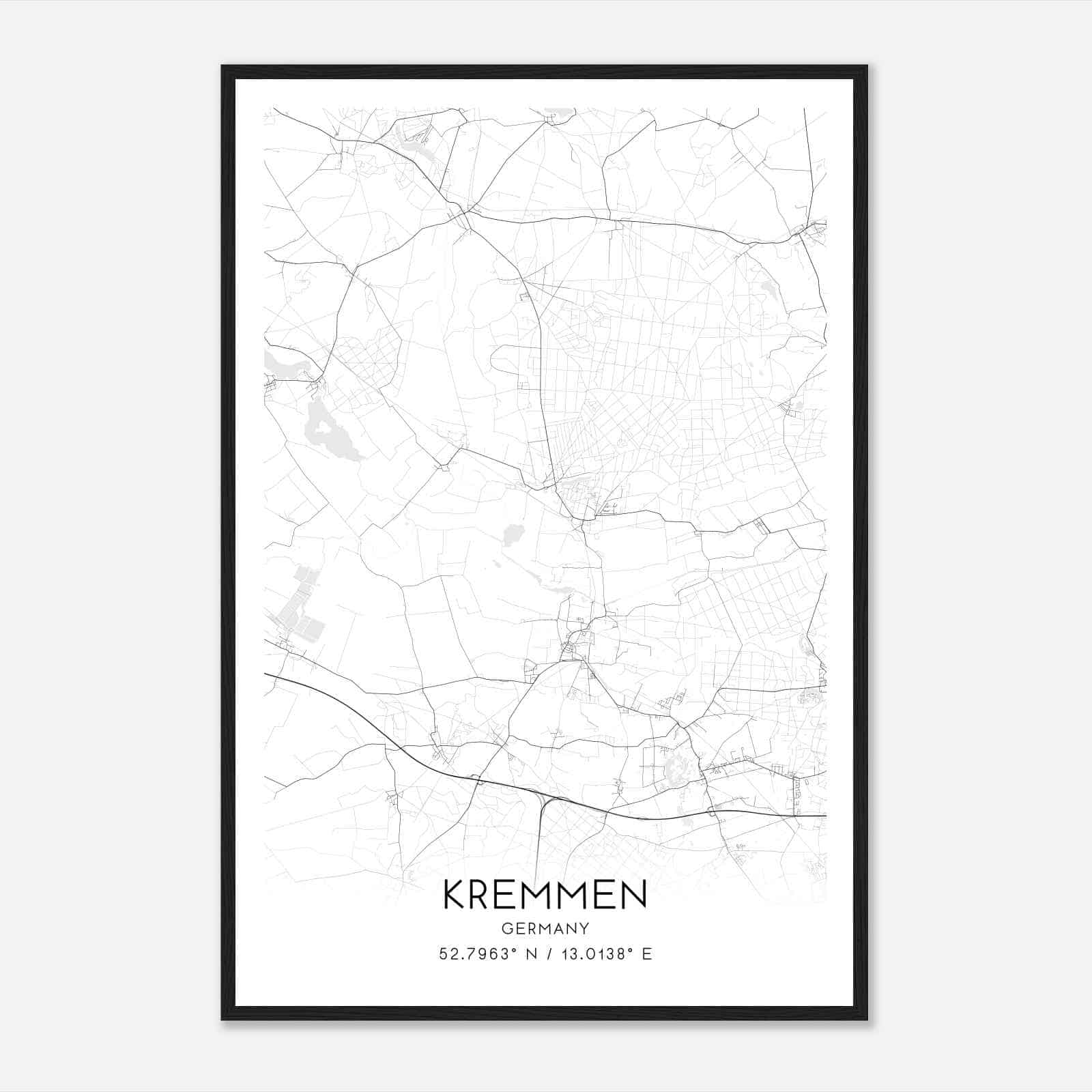 Kremmen Germany Map Poster, Modern Home Decor Wall Art Print