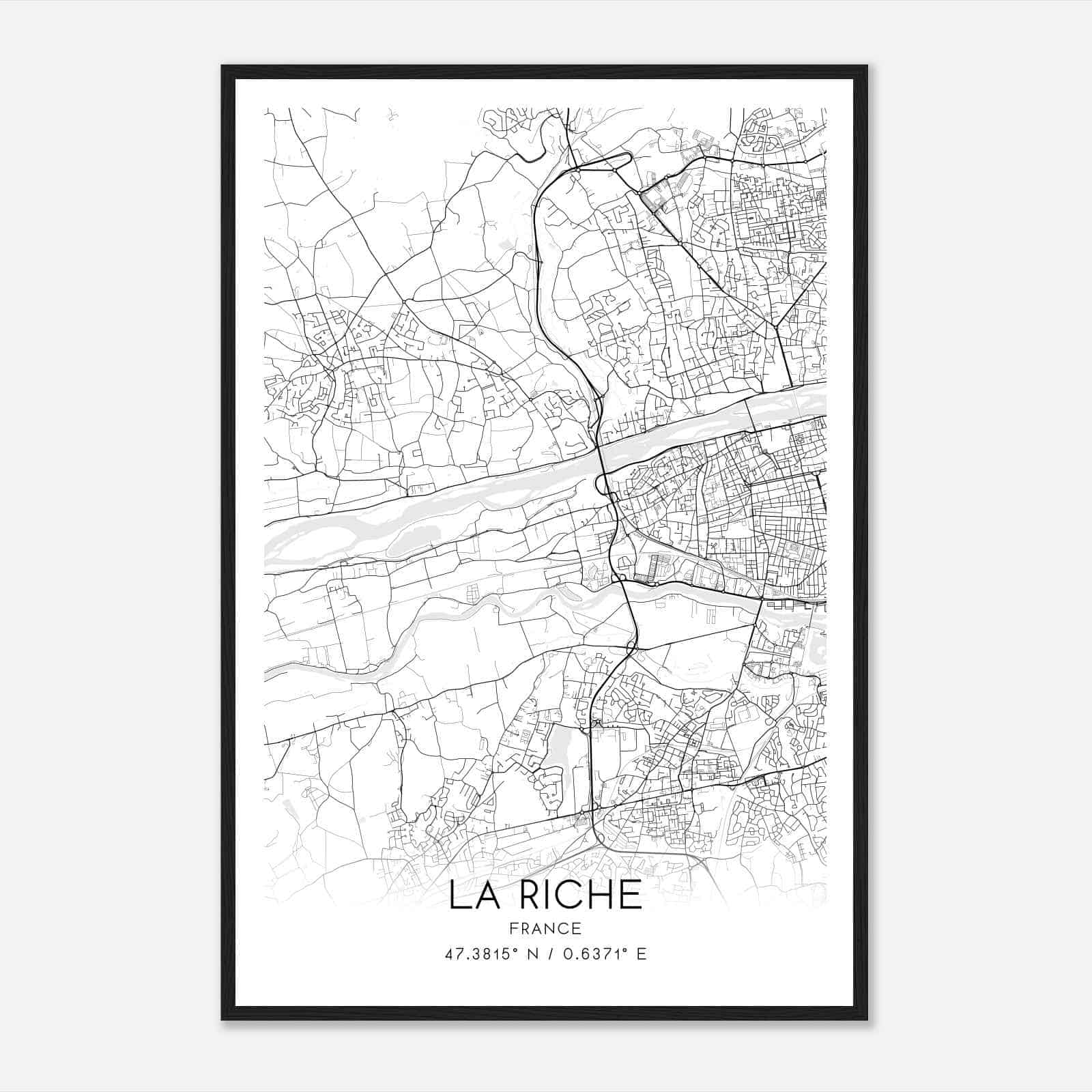 La Riche France Map Poster, Modern Home Decor Wall Art Print