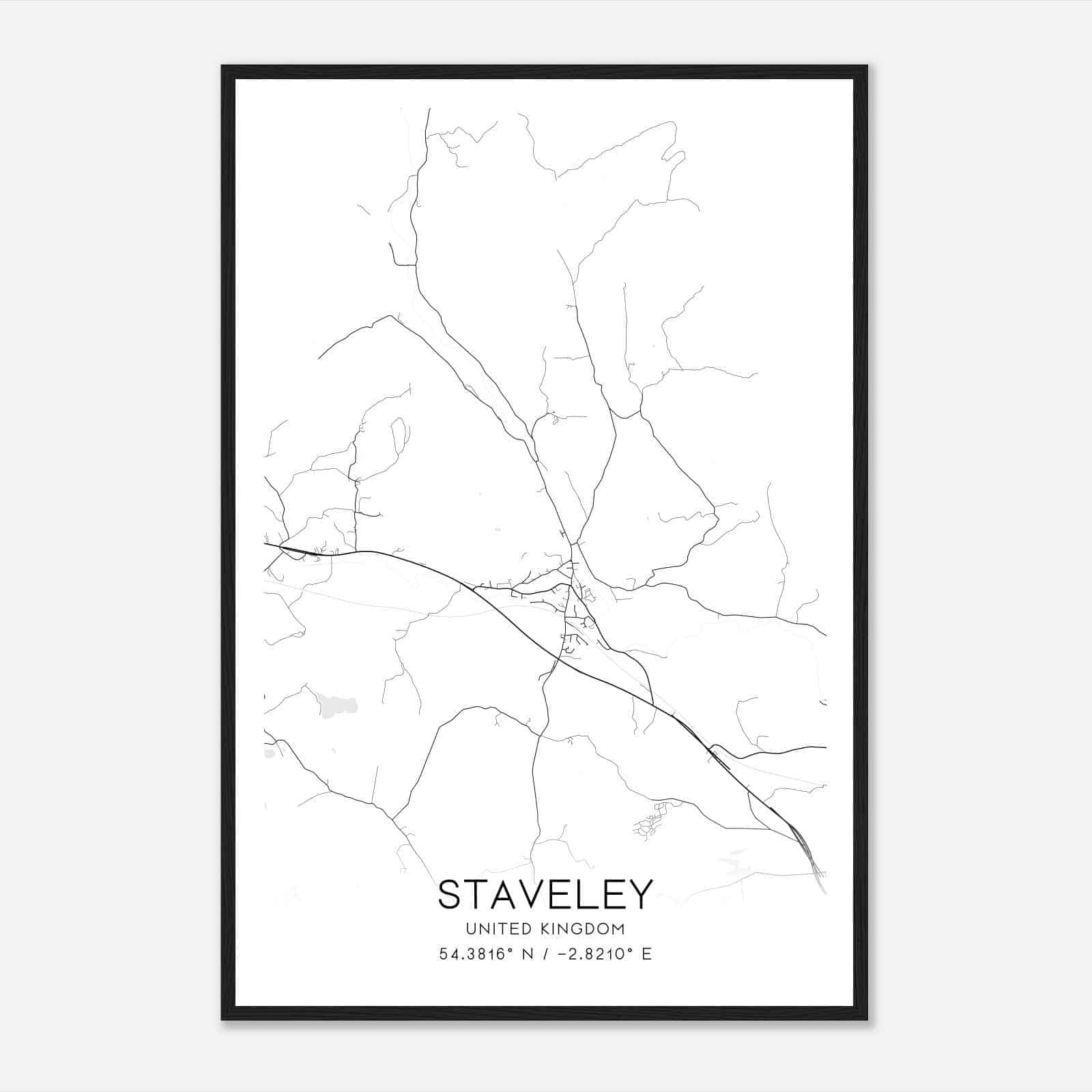 Staveley United Kingdom Map Poster, Modern Home Decor Wall Art Print
