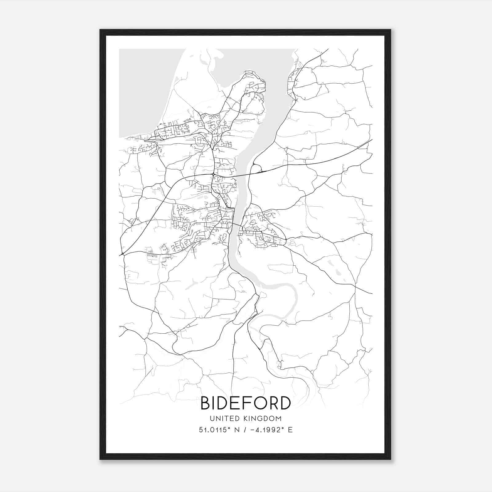 Bideford United Kingdom Map Poster, Modern Home Decor Wall Art Print