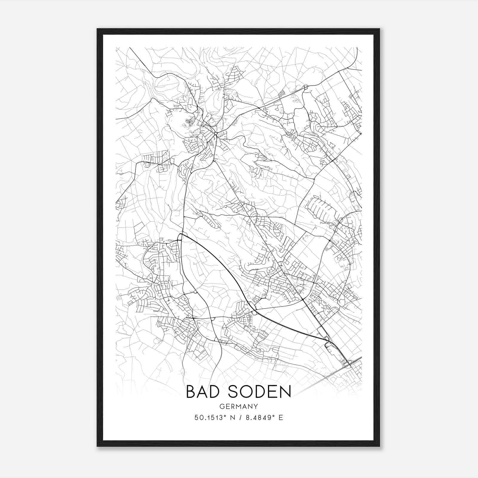 Bad Soden am Taunus Germany Map Poster, Modern Home Decor Wall Art Print