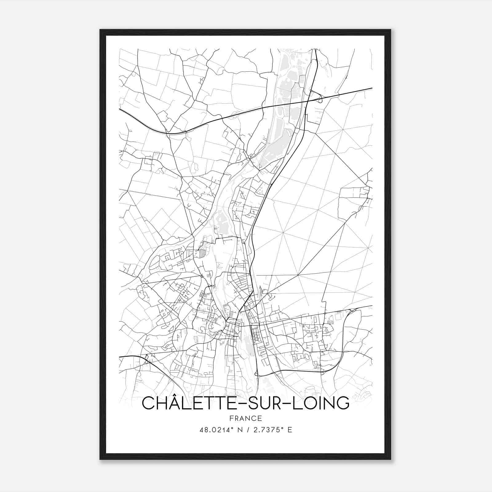 Chalette-sur-Loing France Map Poster, Modern Home Decor Wall Art Print