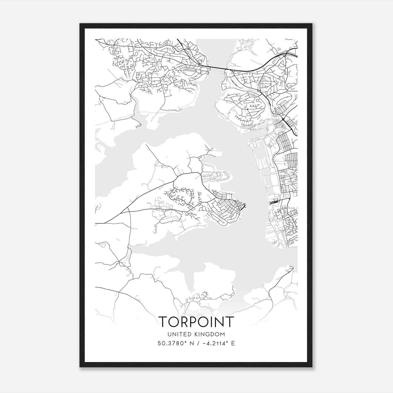 Torpoint United Kingdom Map Poster, Modern Home Decor Wall Art Print