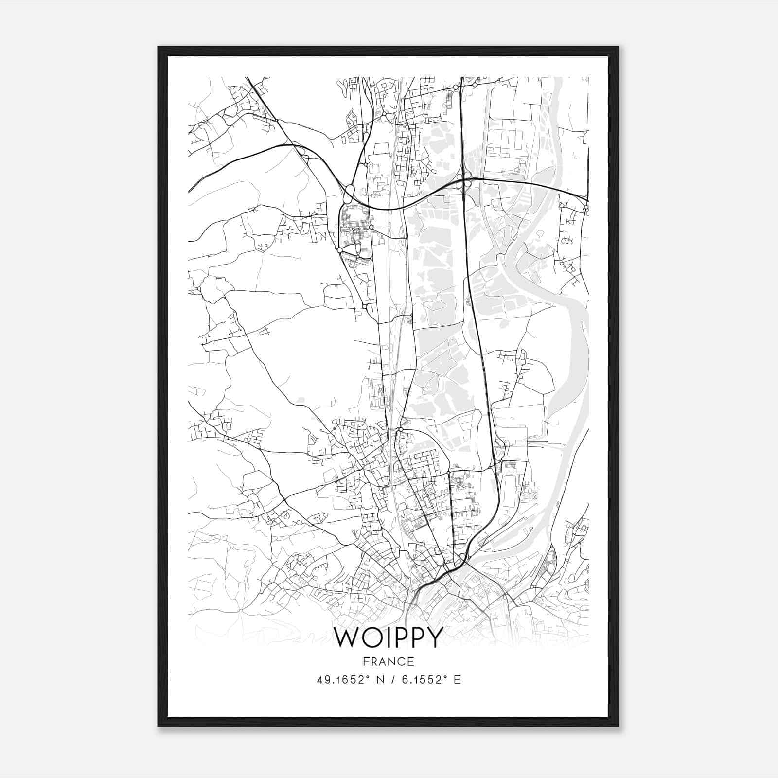 Woippy France Map Poster, Modern Home Decor Wall Art Print